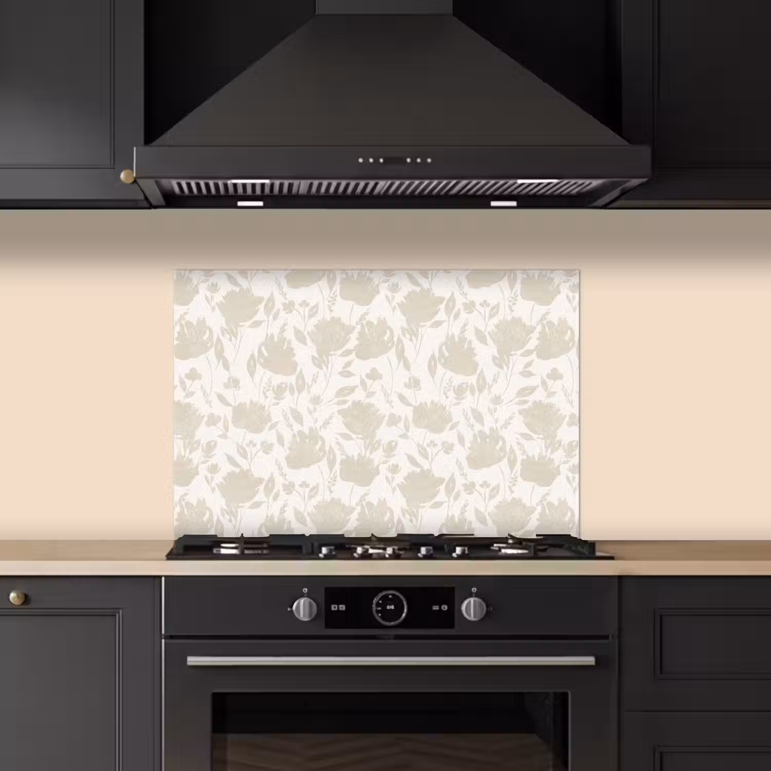 Bloemenpatroon - Silhouet - Wit keuken achterwand spatscherm klein 900 -sfeer1