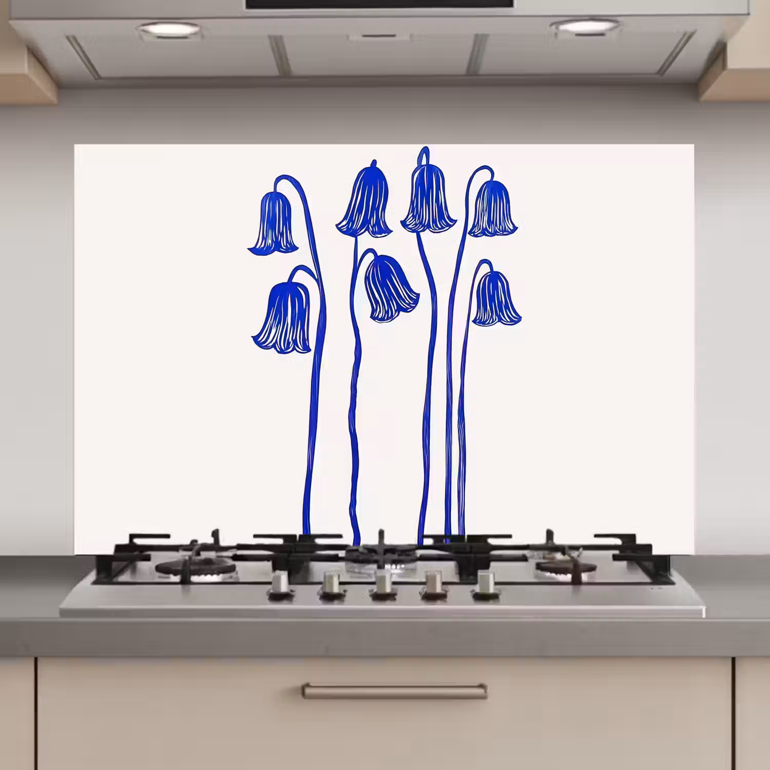 Bloemen - Blauw - Lijnen - Bloemblaadjes keuken achterwand spatscherm klein -3d_website