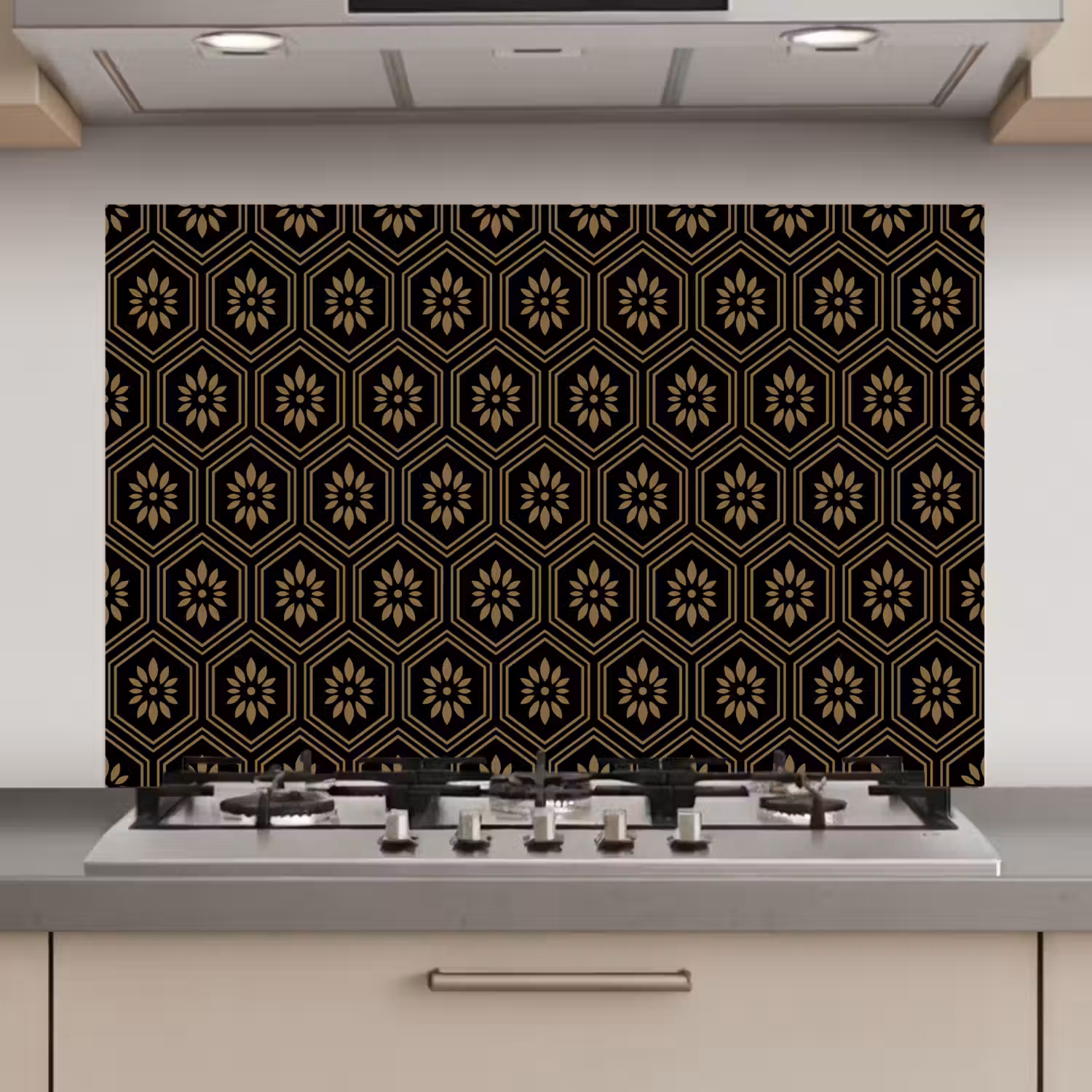 Bloemen - Goud - Hexagon keuken achterwand spatscherm klein 900 -3d_website