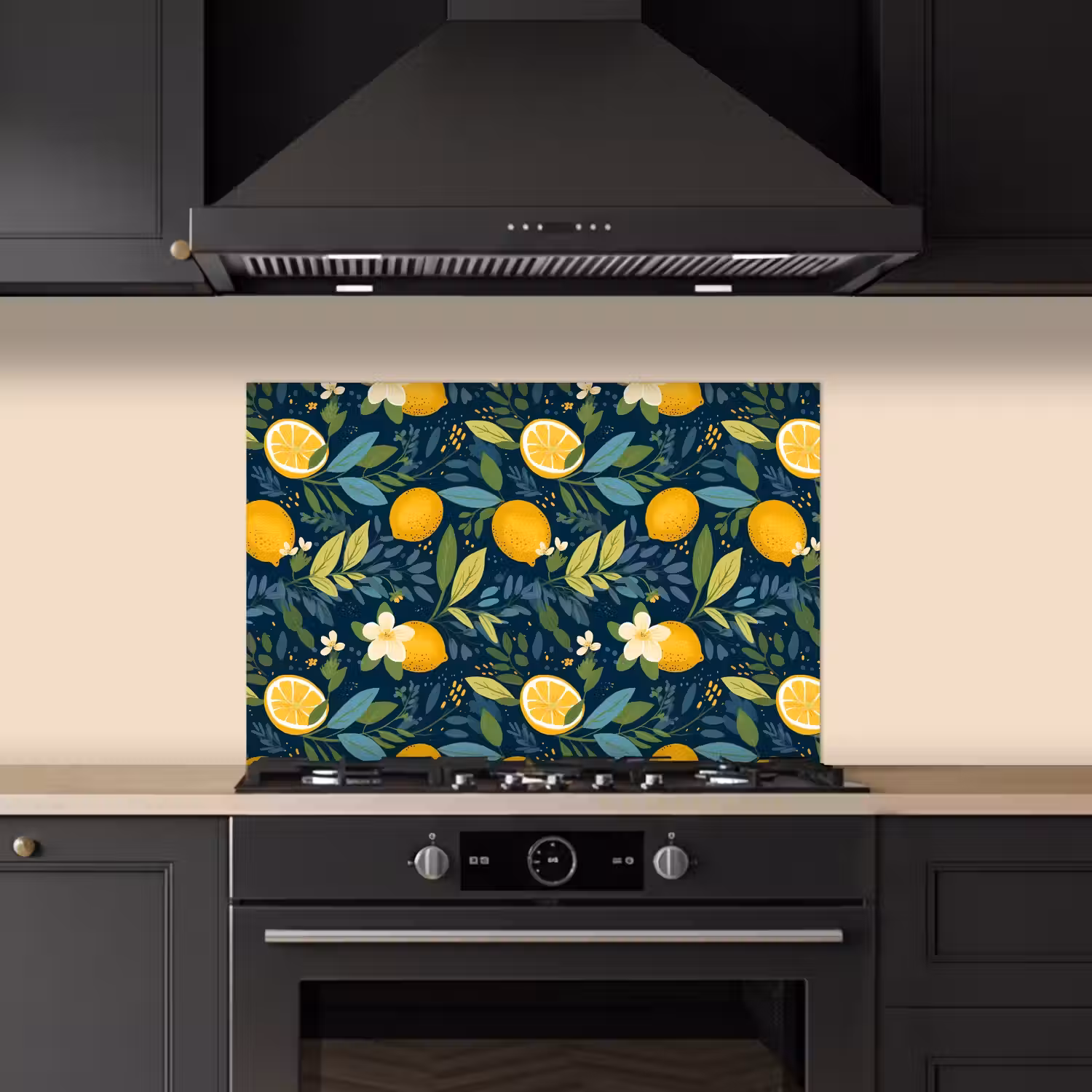 Bloemen - Bladeren - Citroenen - Blauw keuken achterwand spatscherm klein 900 -sfeer1