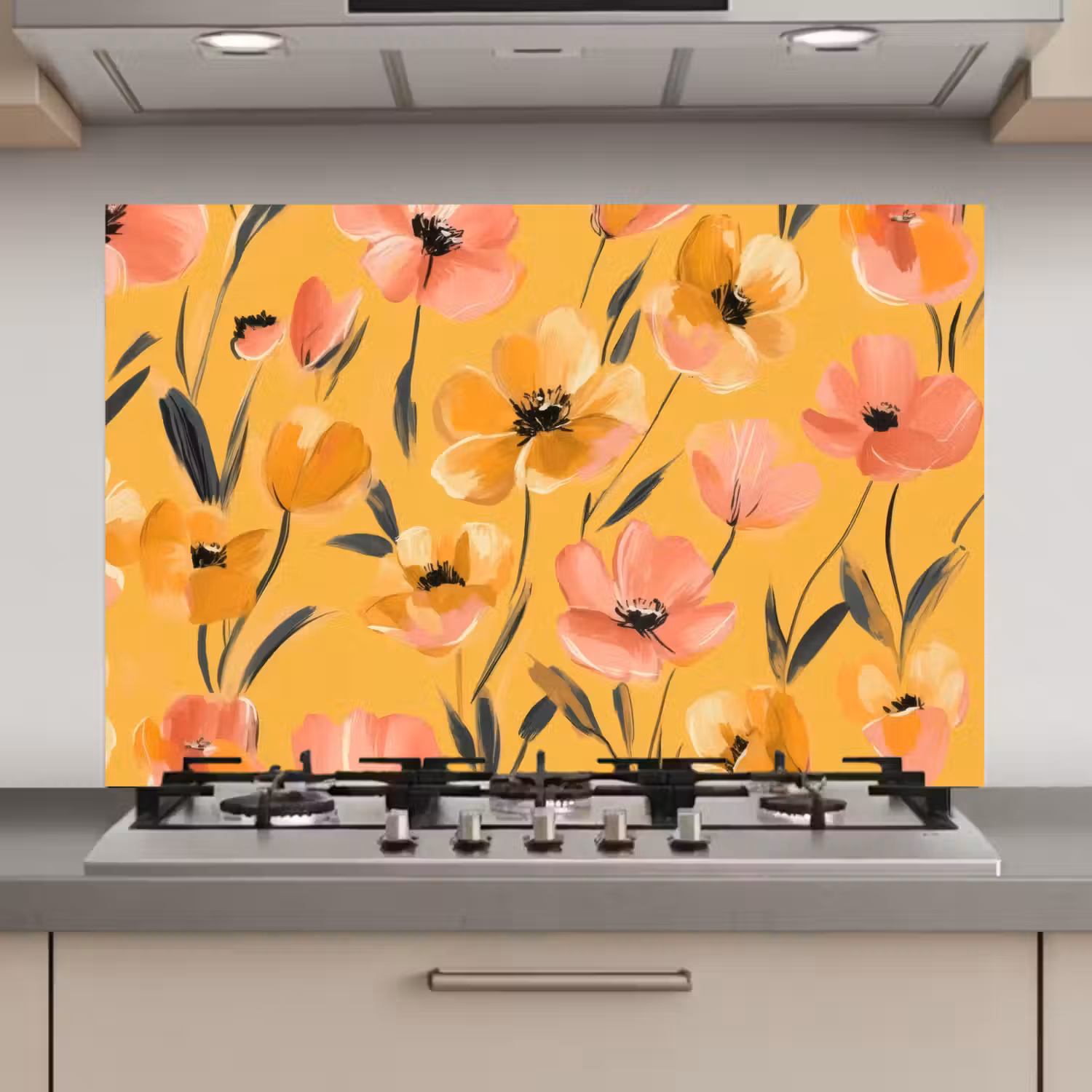 Bloemen - Geschilderd - Geel keuken achterwand spatscherm klein -3d_website