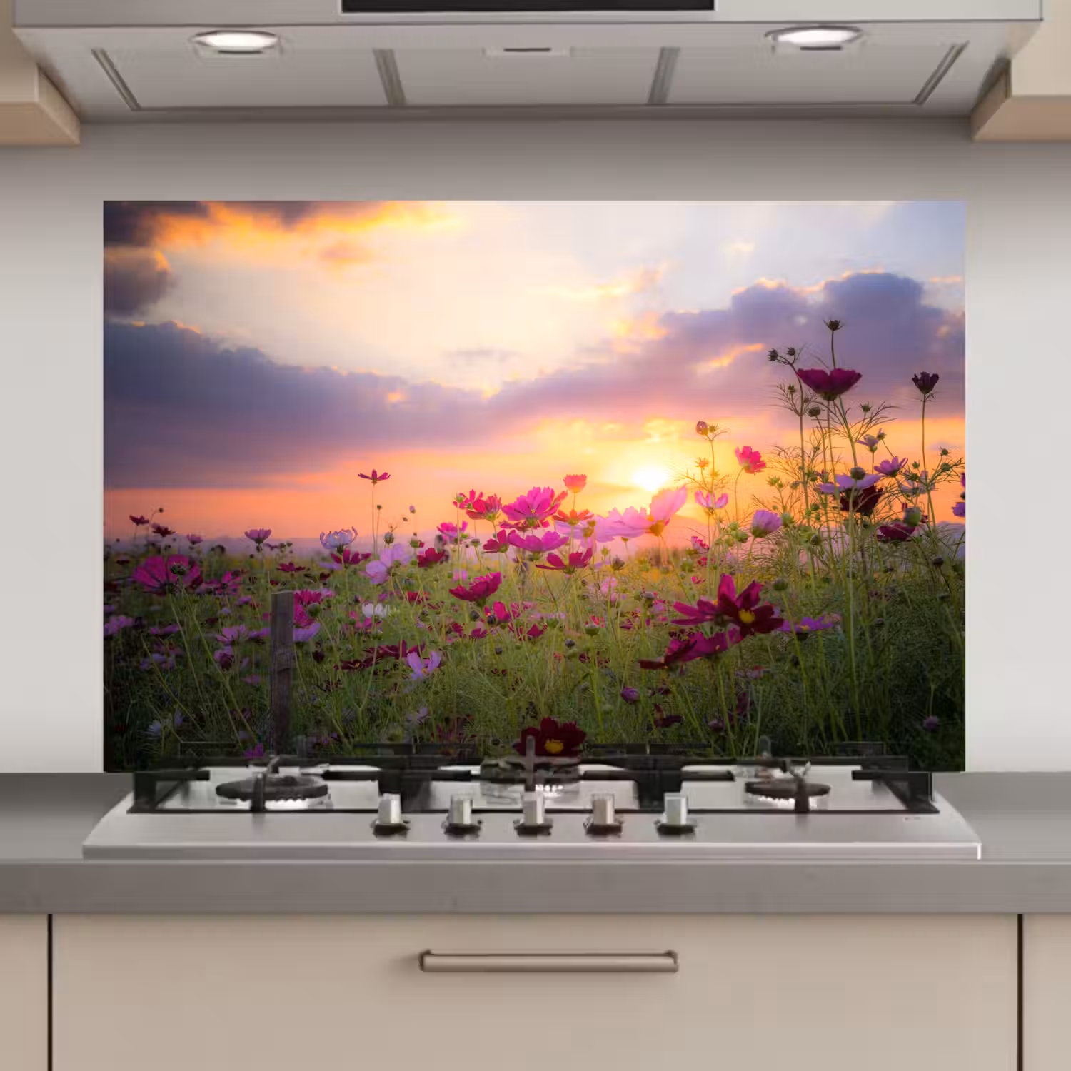 Bloemen - Roze - Zonsondergang - Natuur - Weide - Horizon keuken achterwand spatscherm klein -3d_website