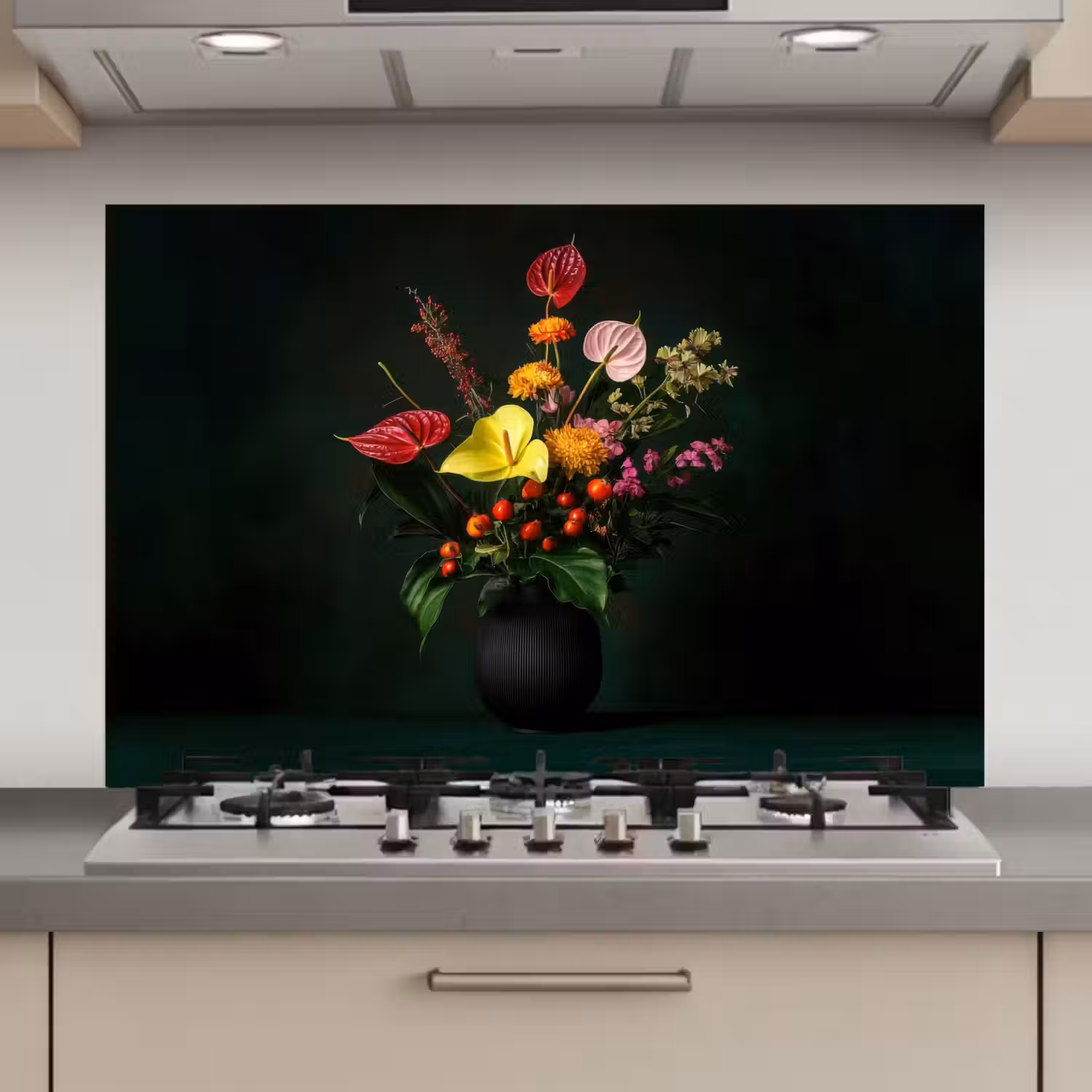 Bloemen - Vaas - Zwart keuken achterwand spatscherm klein -3d_website