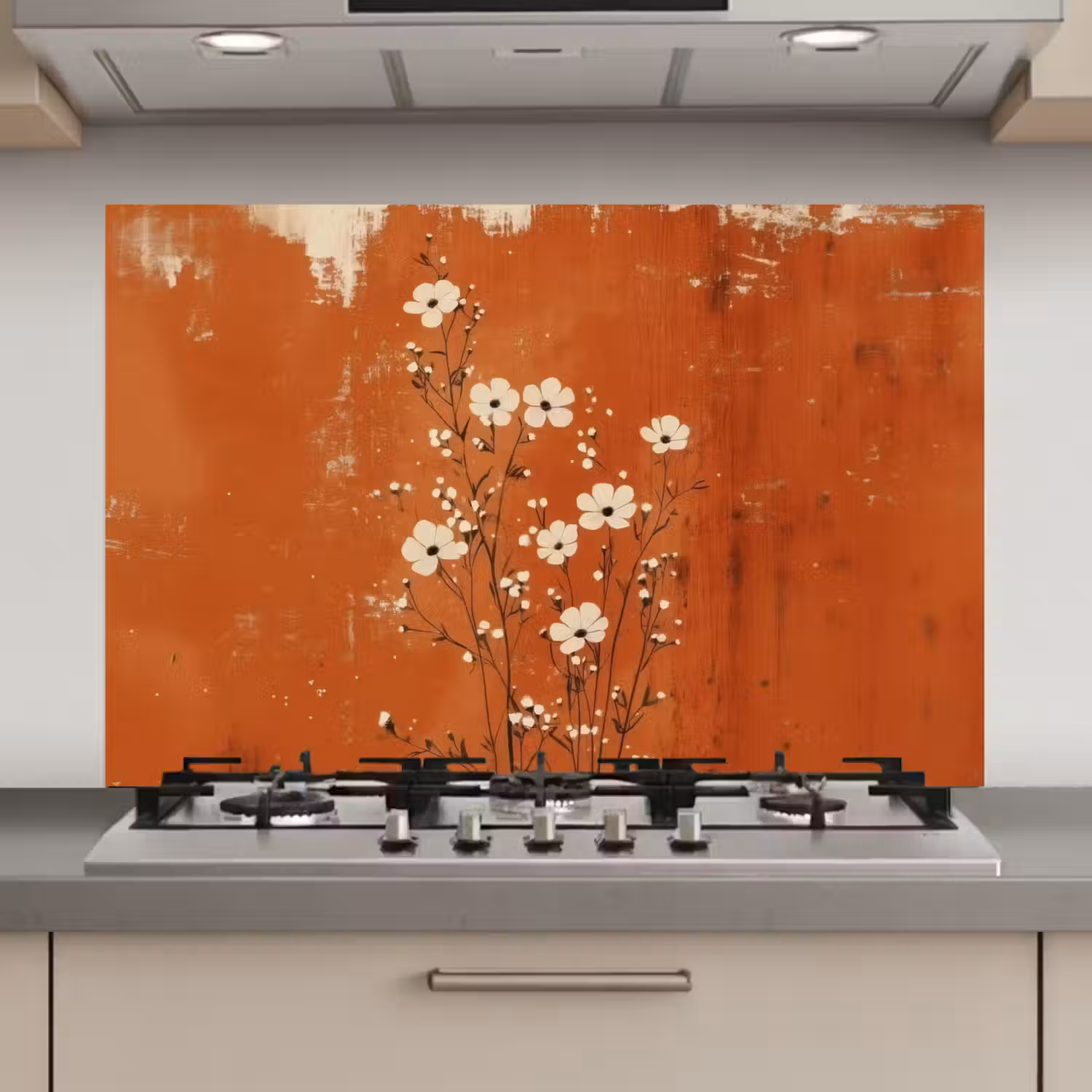 Bloemen - Wit - Subtiel - Roestkleur keuken achterwand spatscherm klein -3d_website