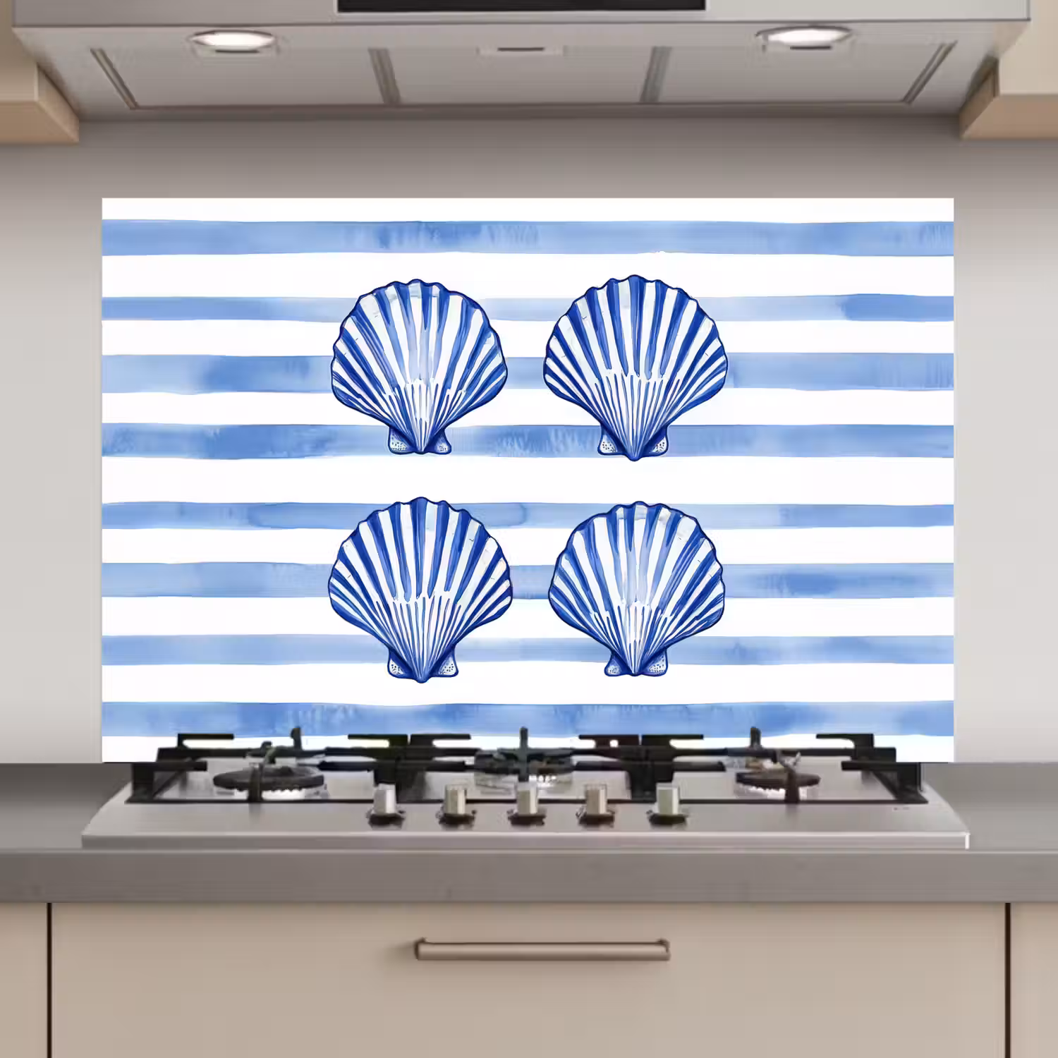 Vier schelpen - Blauw - Wit - Strepen keuken achterwand spatscherm klein -3d_website