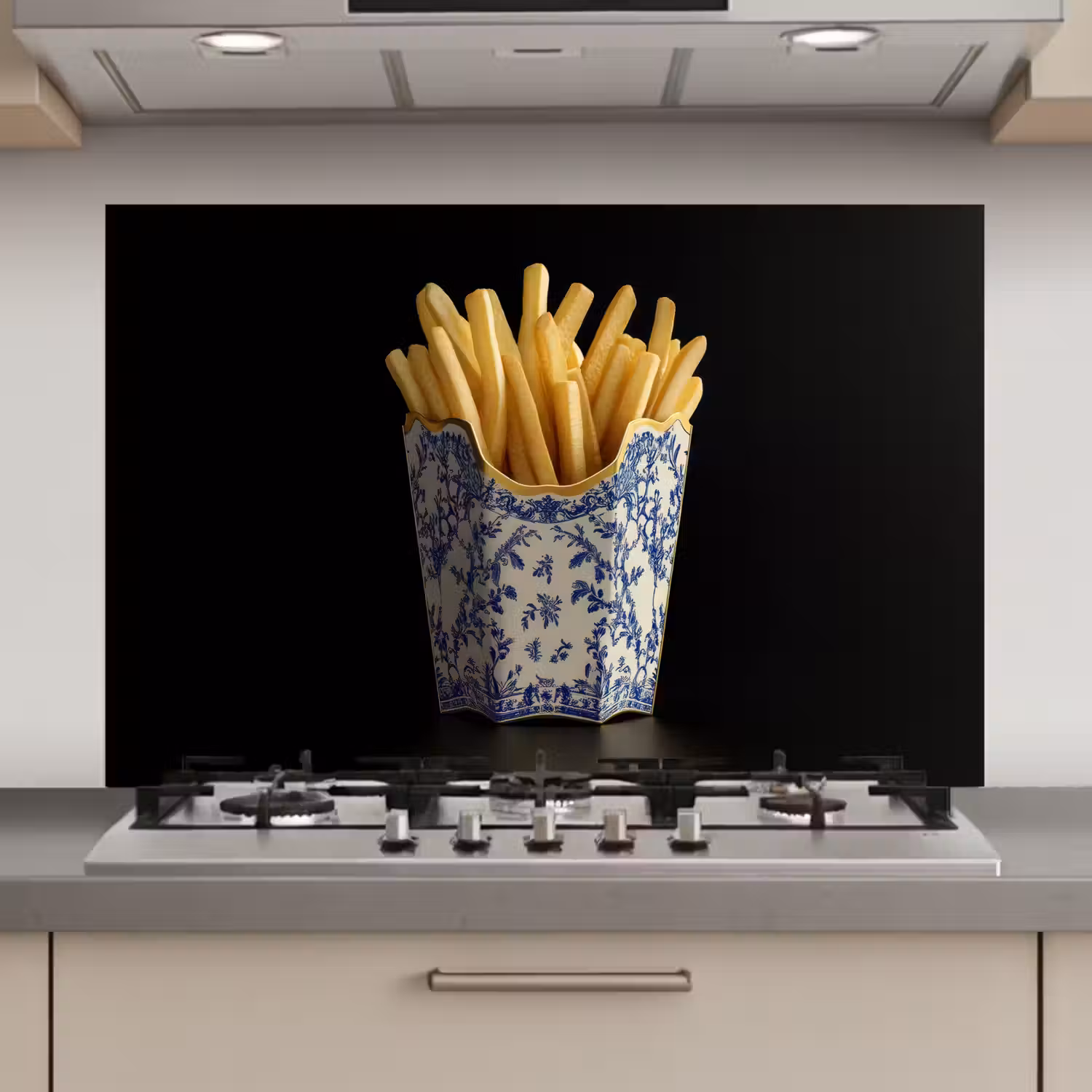 Friet - Porselein - Delfts blauw - Eten keuken achterwand spatscherm klein -3d_website