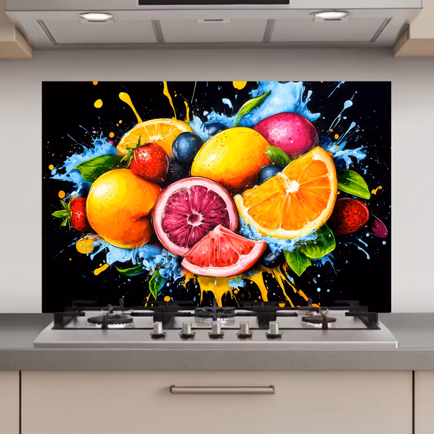 Fruit - Graffiti - Kleurrijk - Sinaasappel - Aardbei - Abstract keuken achterwand spatscherm klein -3d_website