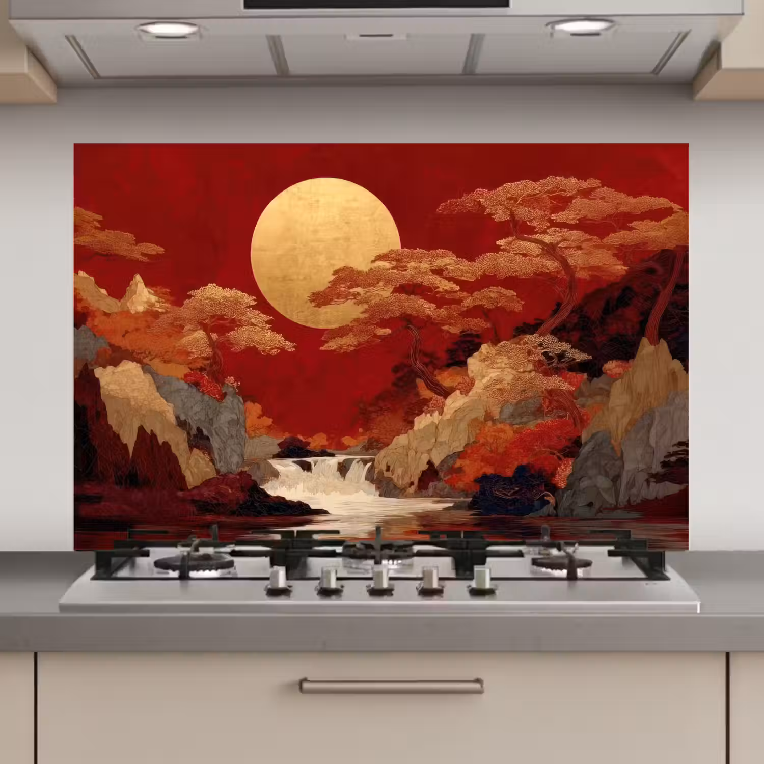 Volle maan - Landschap - Waterval keuken achterwand spatscherm klein -3d_website