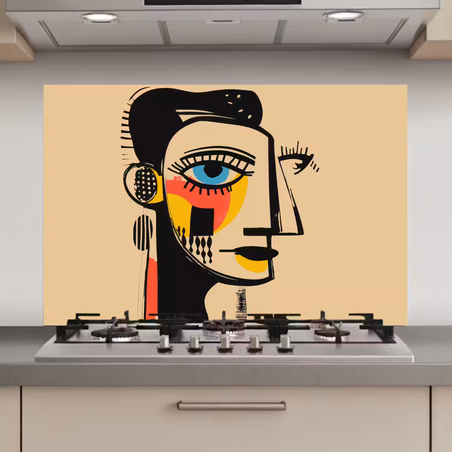 Geometrisch - Felle kleuren - Kubistische stijl keuken achterwand spatscherm klein -3d_website