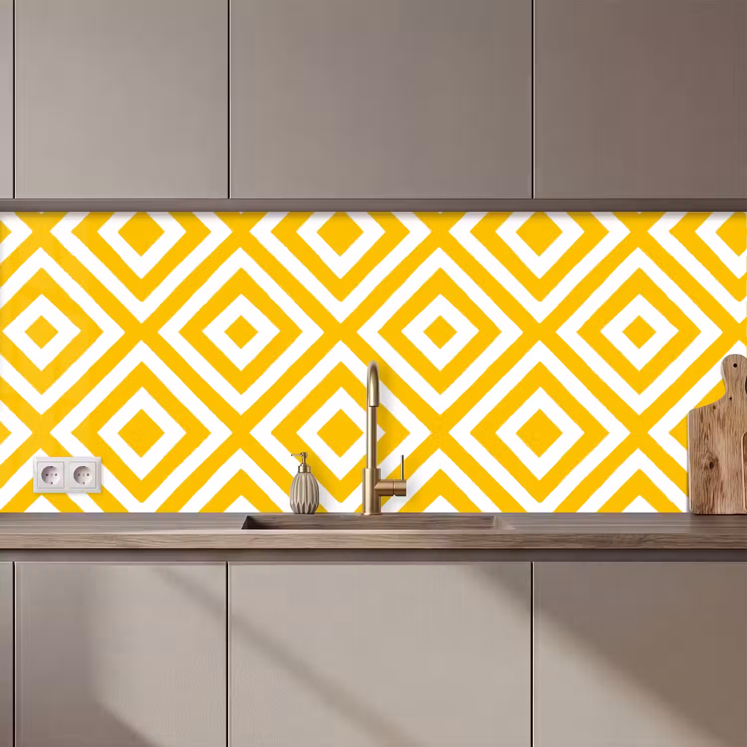 Geometrisch - Lijnen - Modern - Geel - Wit keuken achterwand 2 middel 871 zz_3dshopping