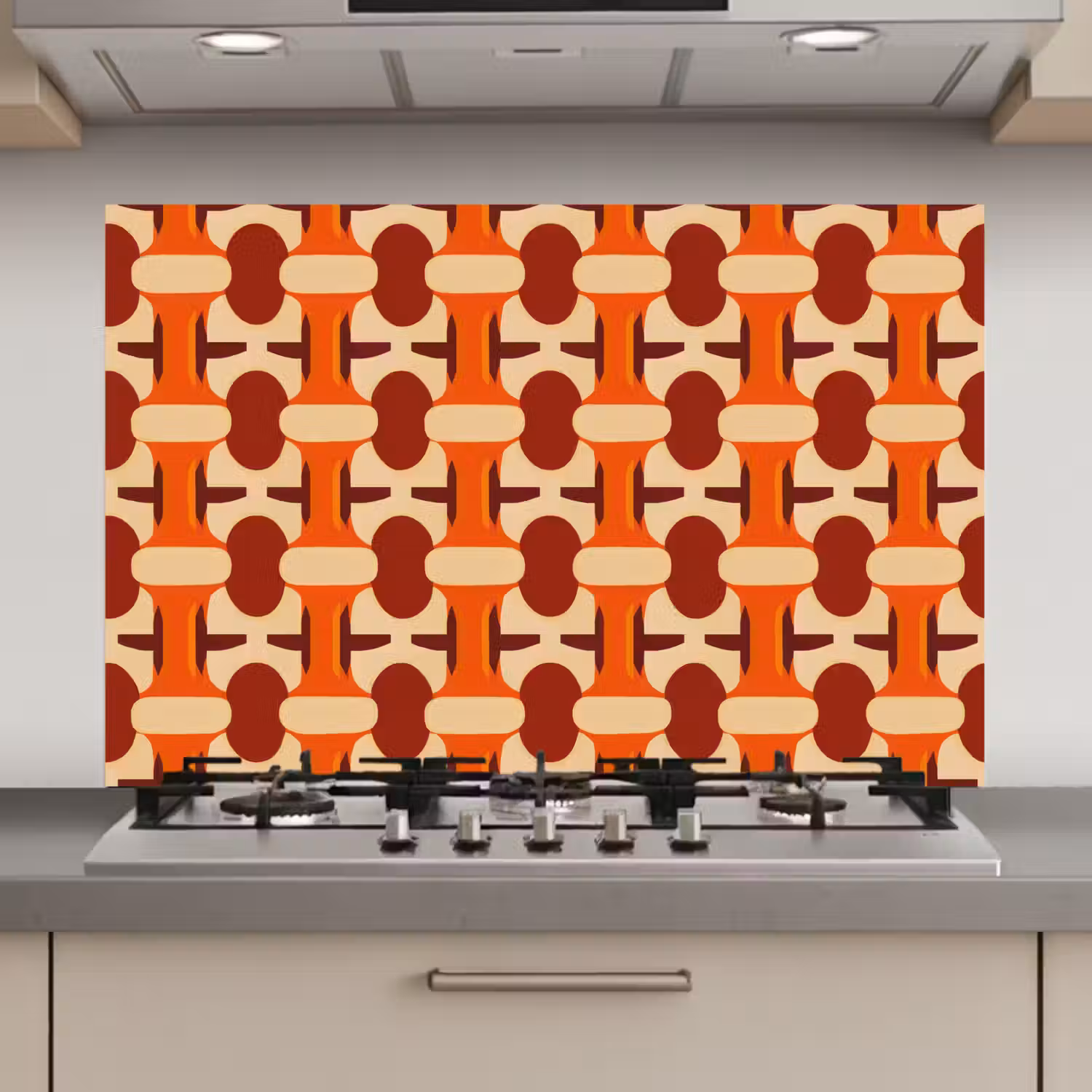Geometrisch - Retro - Oranje keuken achterwand spatscherm klein 900 -3d_website