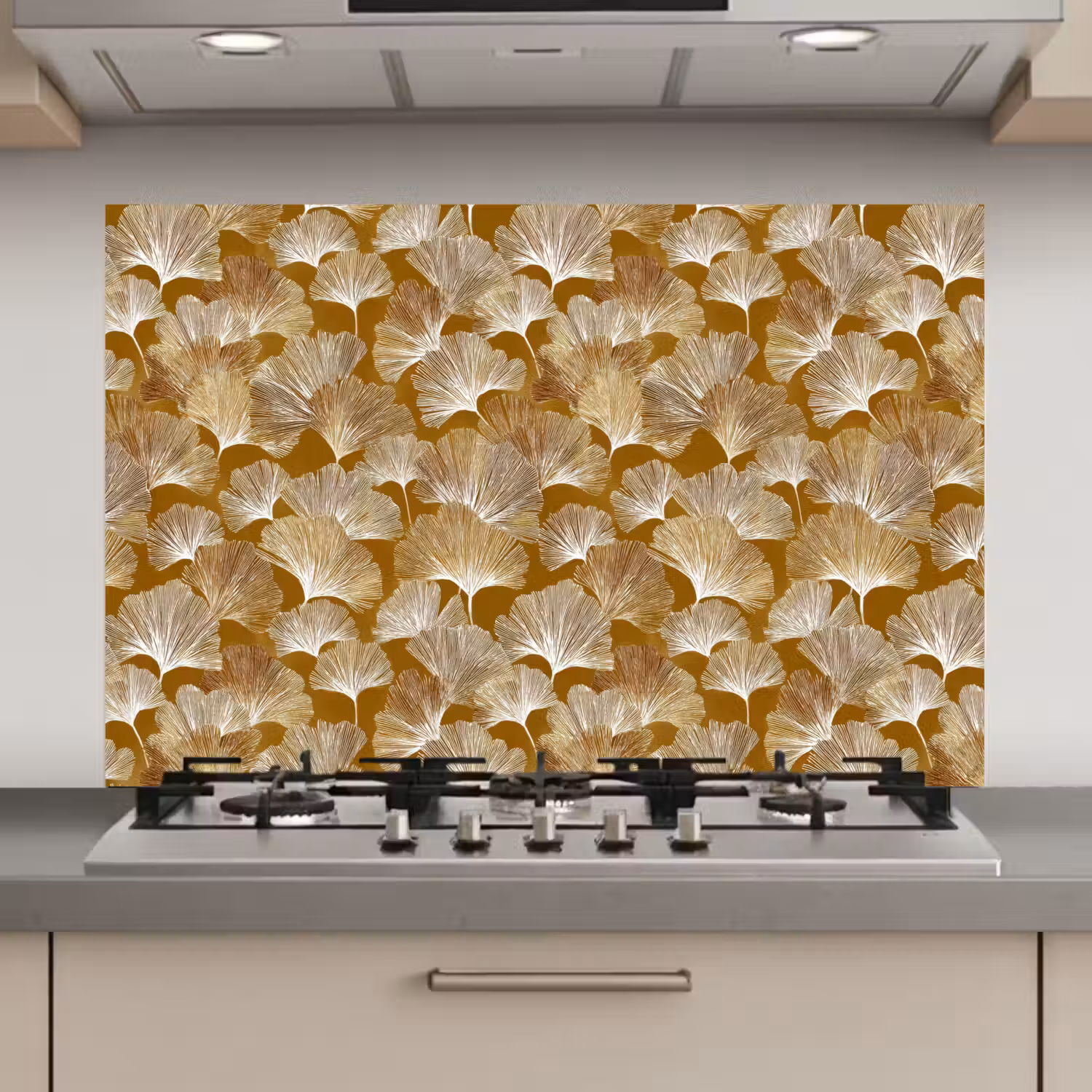 Ginkgo - Bladeren - Goud keuken achterwand spatscherm klein 900 -3d_website