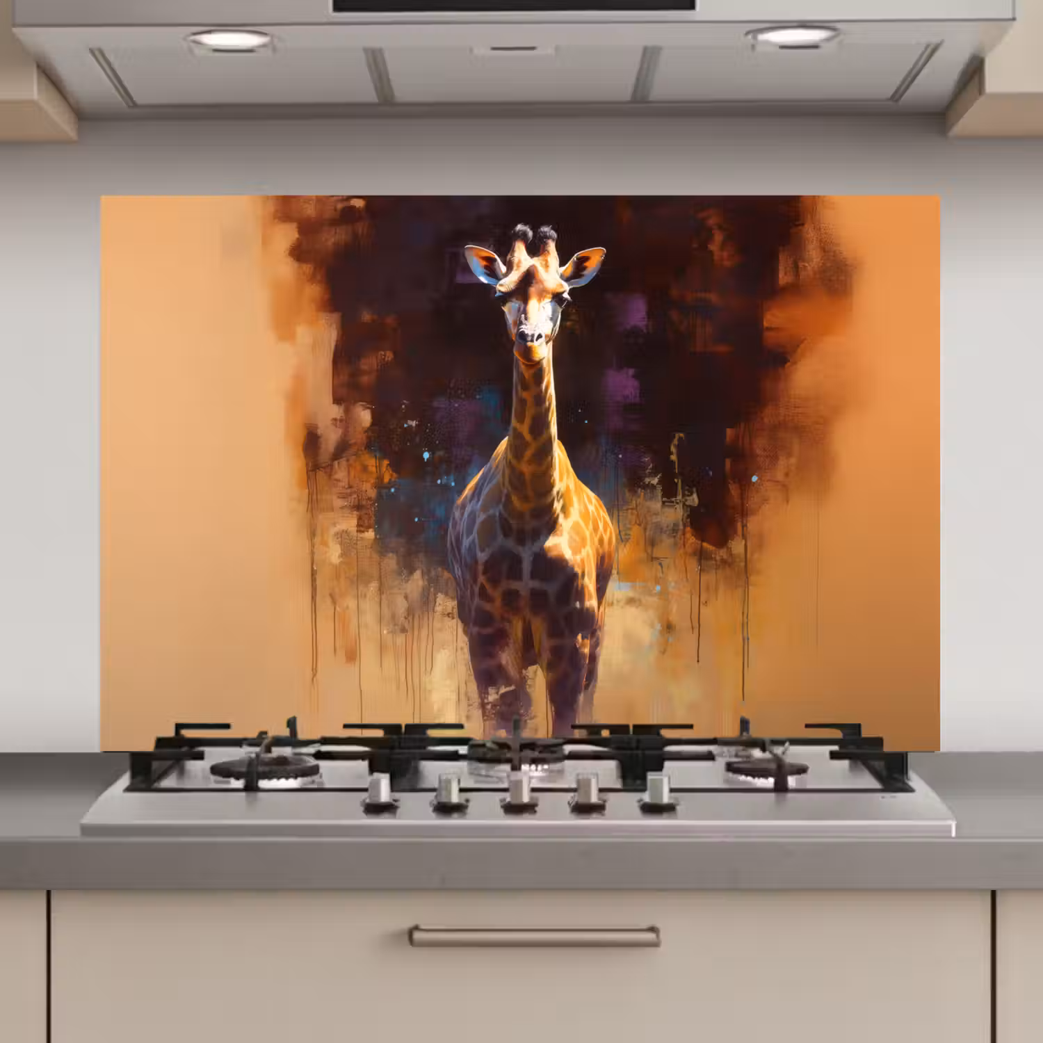 Giraf - Bruin - Abstract - Geschilderd keuken achterwand spatscherm klein -3d_website