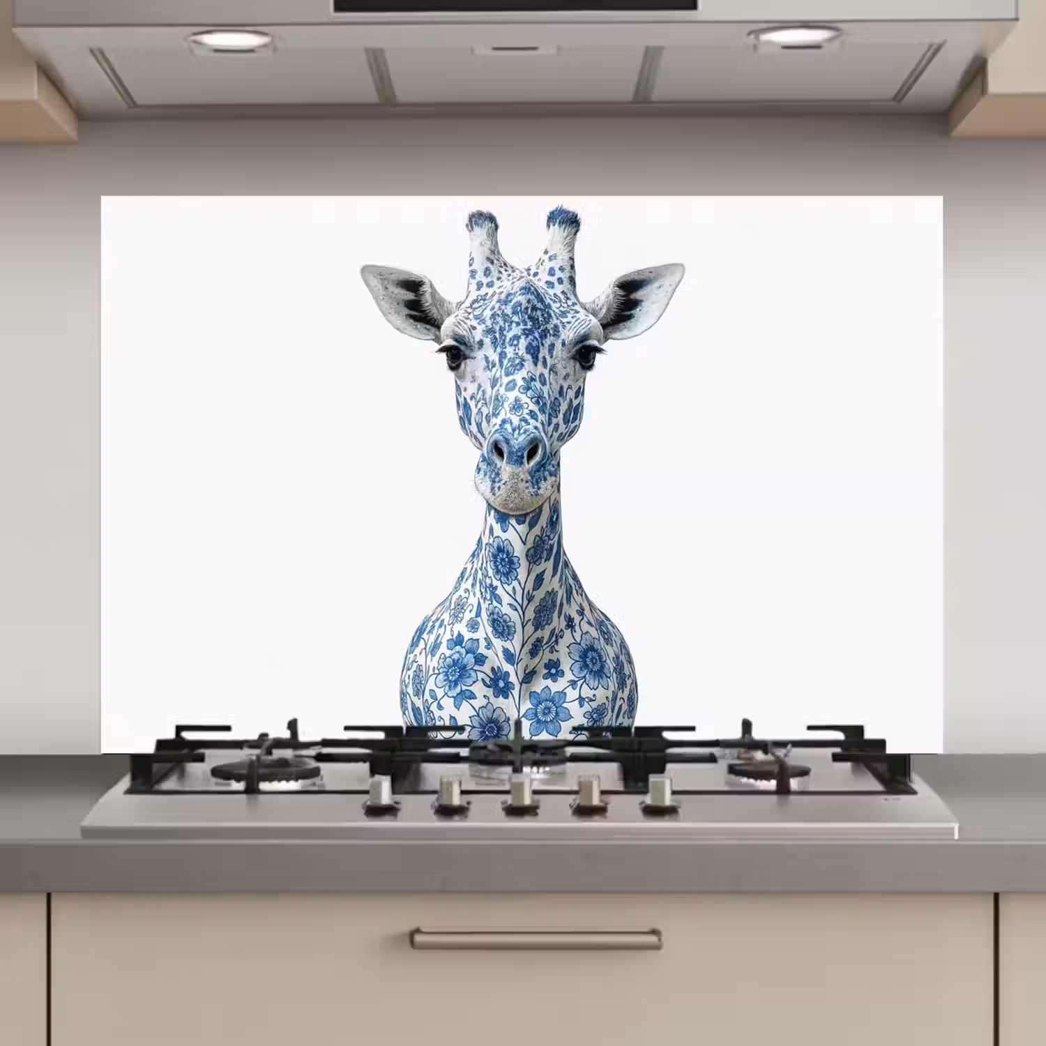 Giraffe - Delfts blauw - Dieren - Minimalistisch keuken achterwand spatscherm klein -3d_website