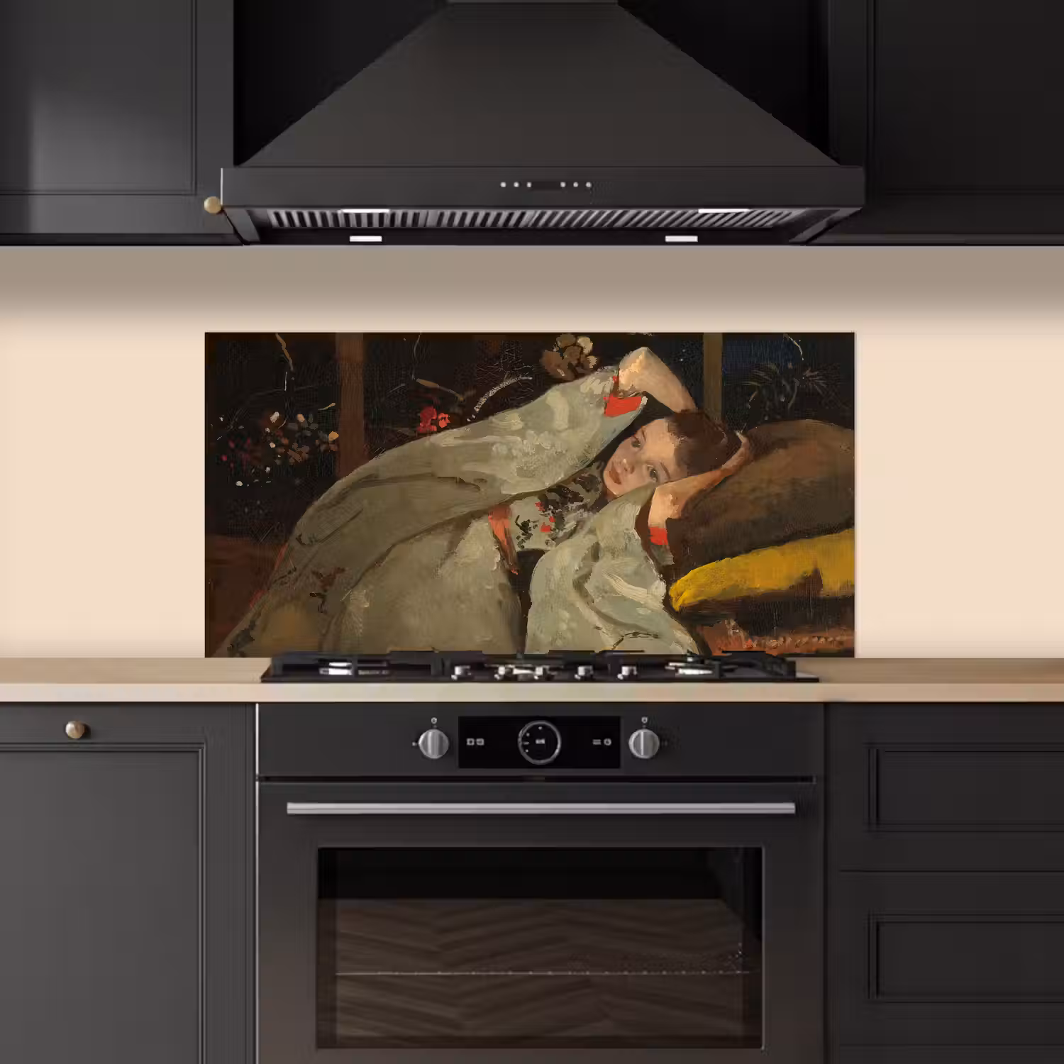 Meisje in witte kimono - Schilderij van George Hendrik Breitner keuken achterwand spatscherm middel -sfeer1