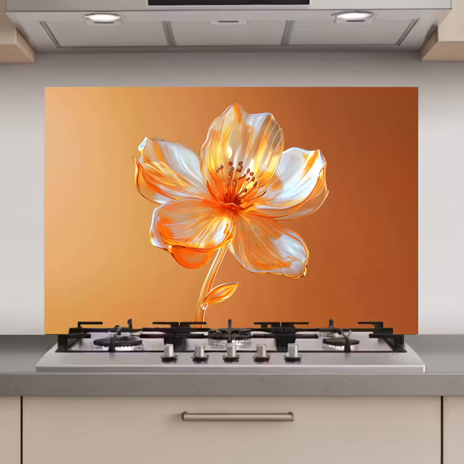 Glazen - Bloem - Oranje keuken achterwand spatscherm klein -3d_website