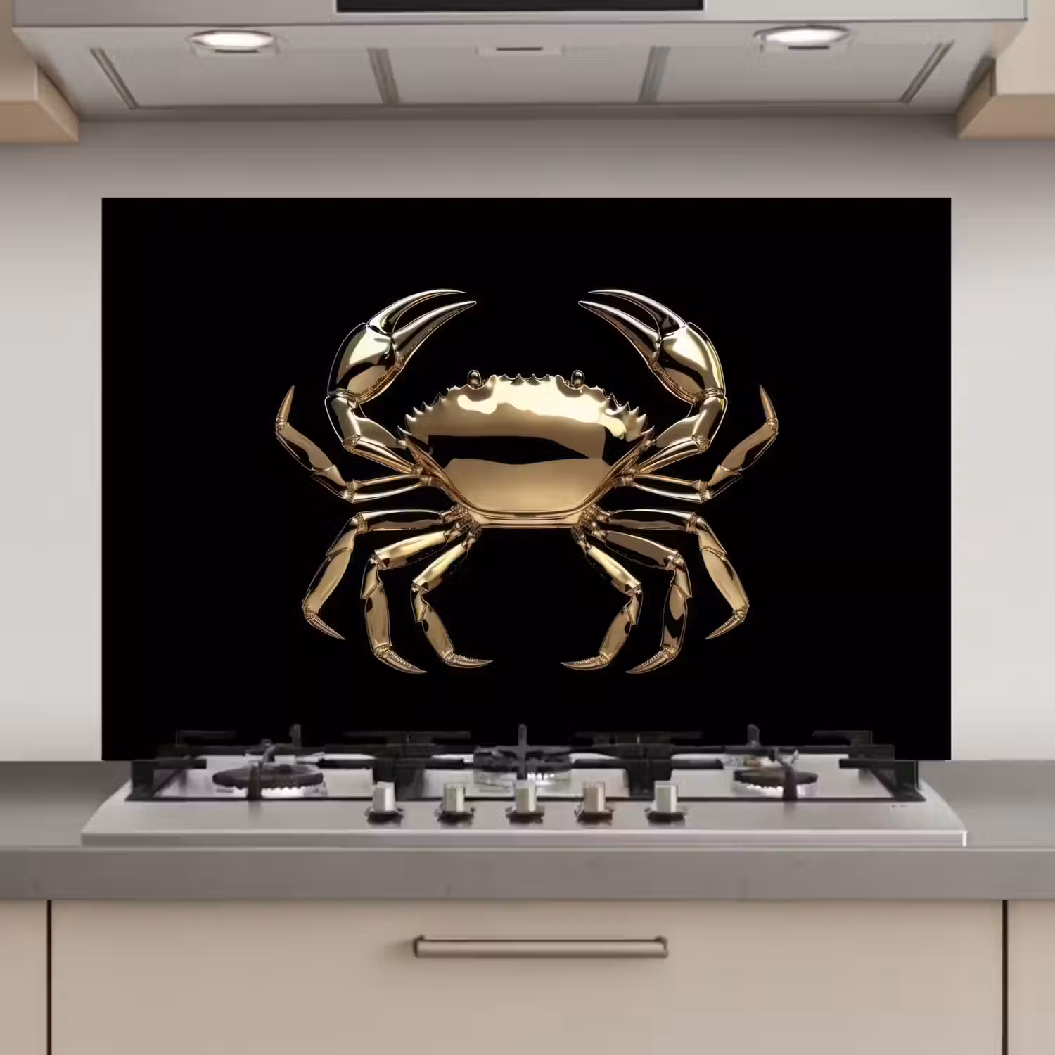 Goud - Krab - Dieren - Zwart keuken achterwand spatscherm klein -3d_website