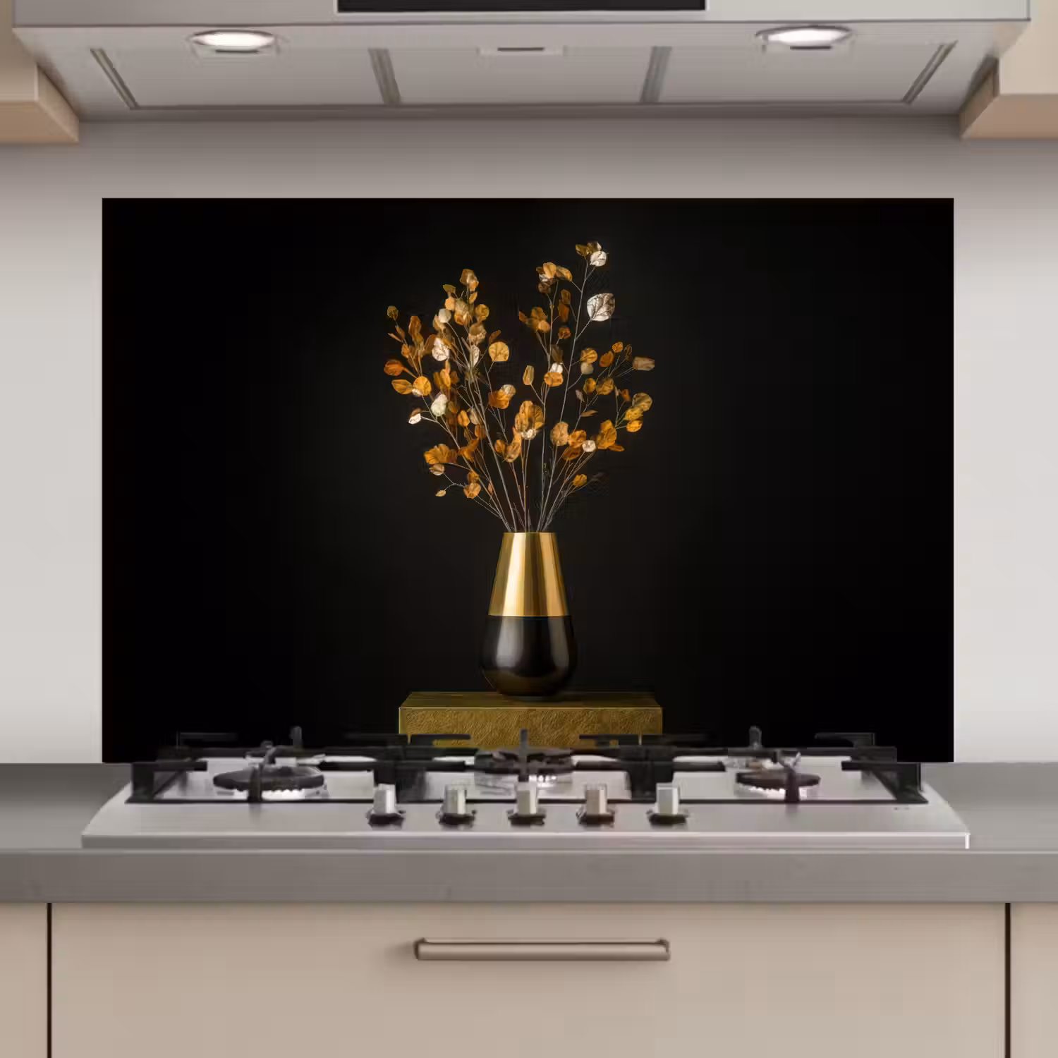 Goudbruine - Bladeren - Vaas - Herfstachtig keuken achterwand spatscherm klein -3d_website