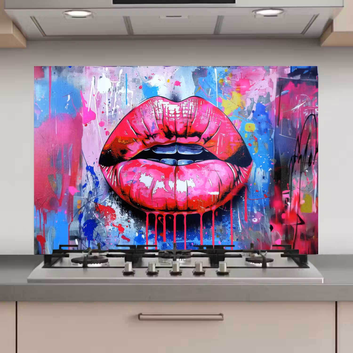 Graffiti - Lippen - Felroze - Geschilderd keuken achterwand spatscherm klein -3d_website