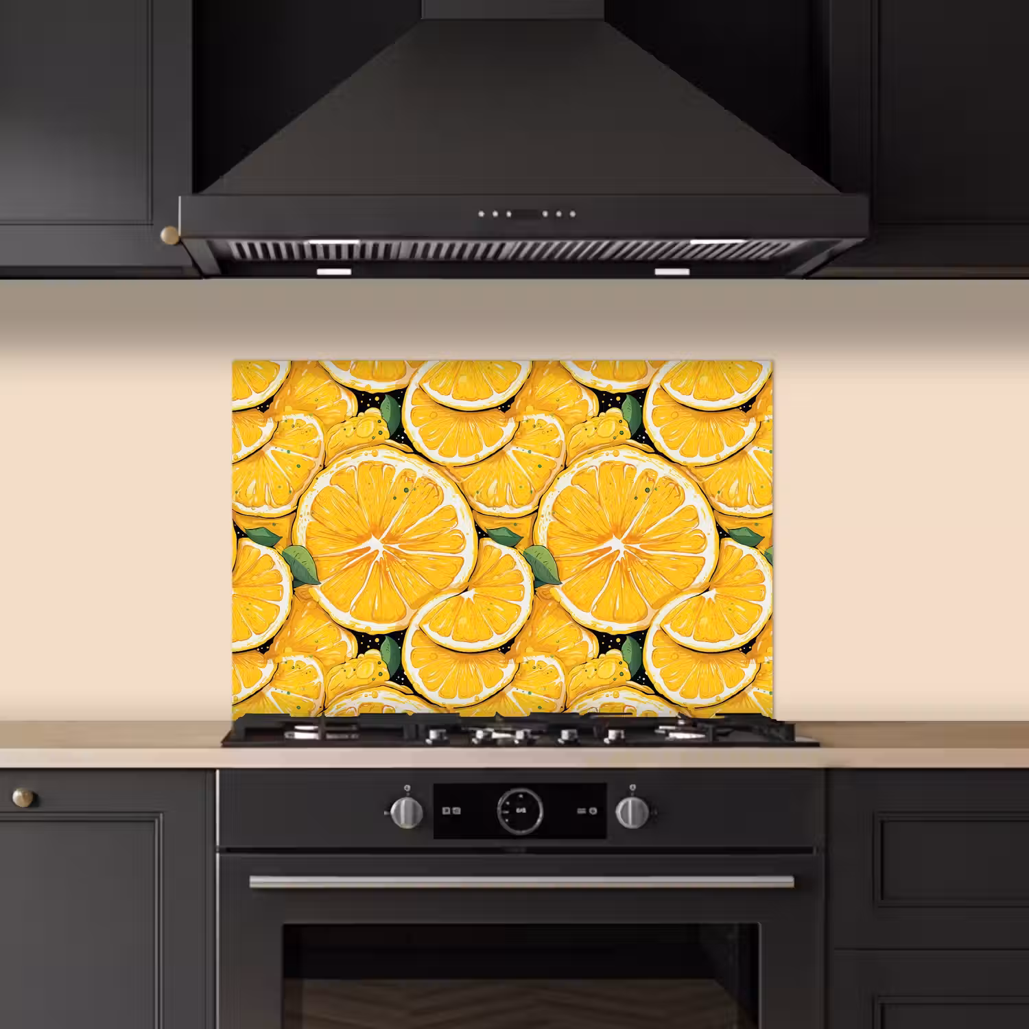 Grafisch - Citroenschijven - Blaadjes keuken achterwand spatscherm klein 900 -sfeer1