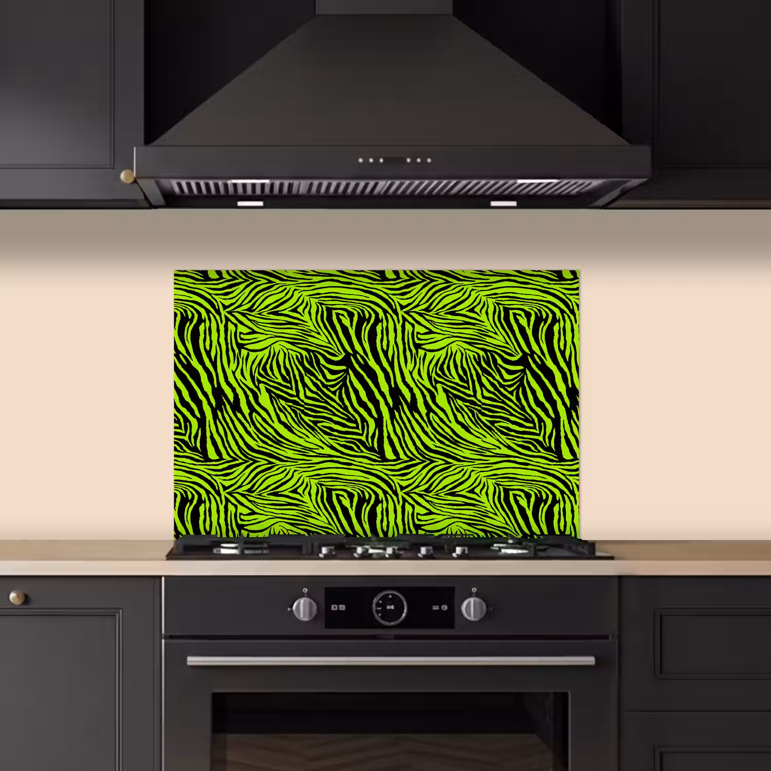 Groen - Zwart - Zebra keuken achterwand spatscherm klein 900 -sfeer1