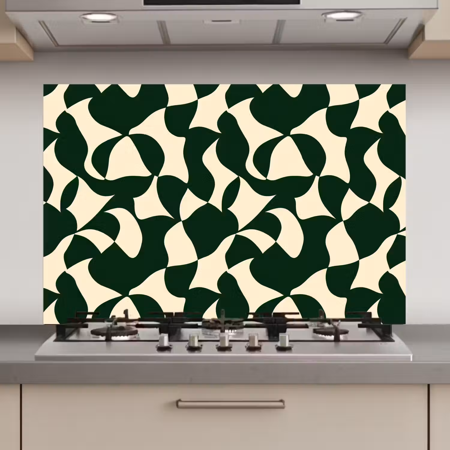 Groen - Organische vlakken - Crème keuken achterwand spatscherm klein 900 -3d_website