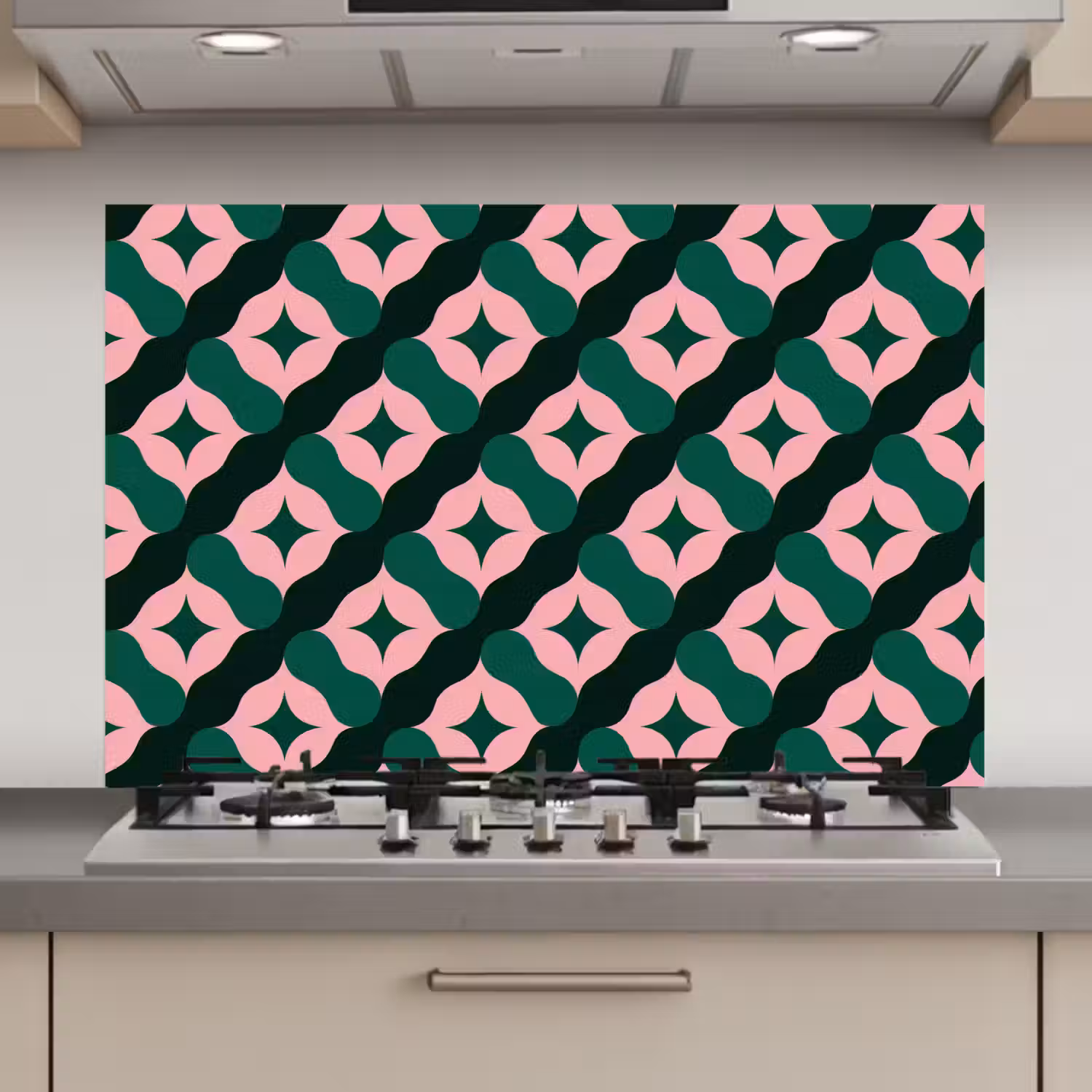 Groen - Roze - Retro - Sterren keuken achterwand spatscherm klein 900 -3d_website
