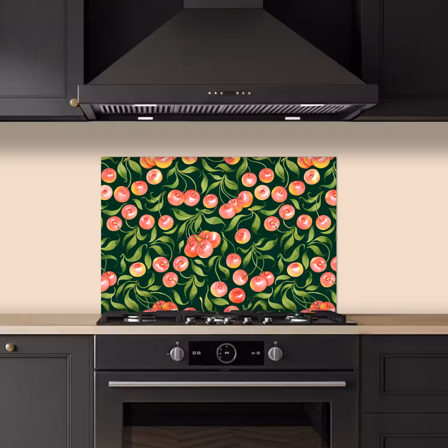 Groen - Rood - Kersen - Bladeren keuken achterwand spatscherm klein 900 -sfeer1