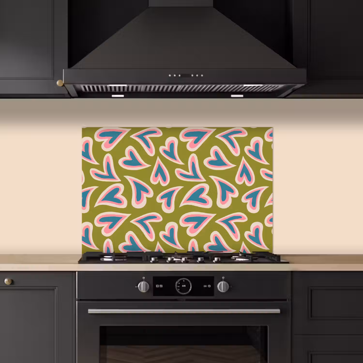 Groen - Retro - Hartjes - Patroon keuken achterwand spatscherm klein 900 -sfeer1