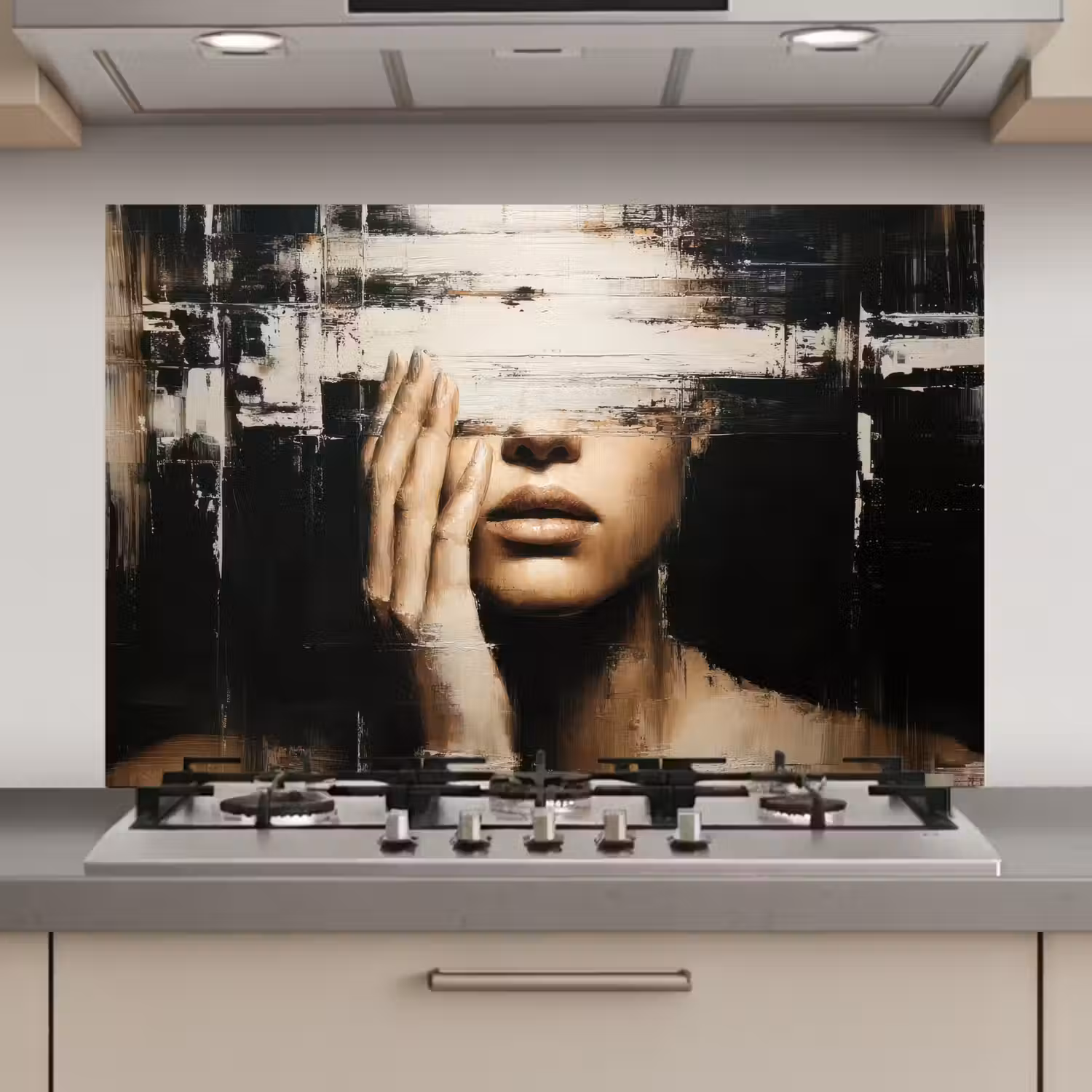 Hand - Gezicht - Strepen - Abstract keuken achterwand spatscherm klein -3d_website