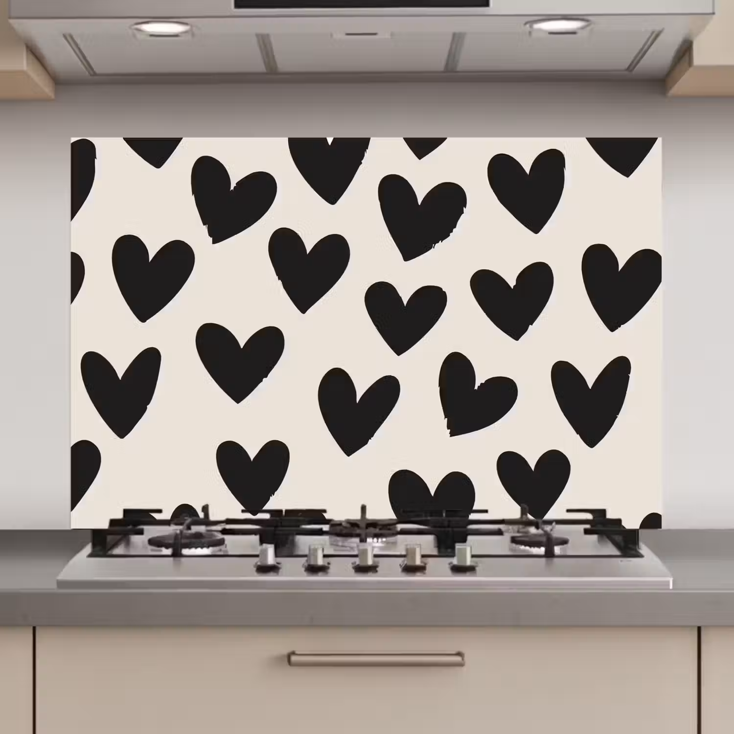 Hartjes - Zwart - Beige keuken achterwand spatscherm klein -3d_website