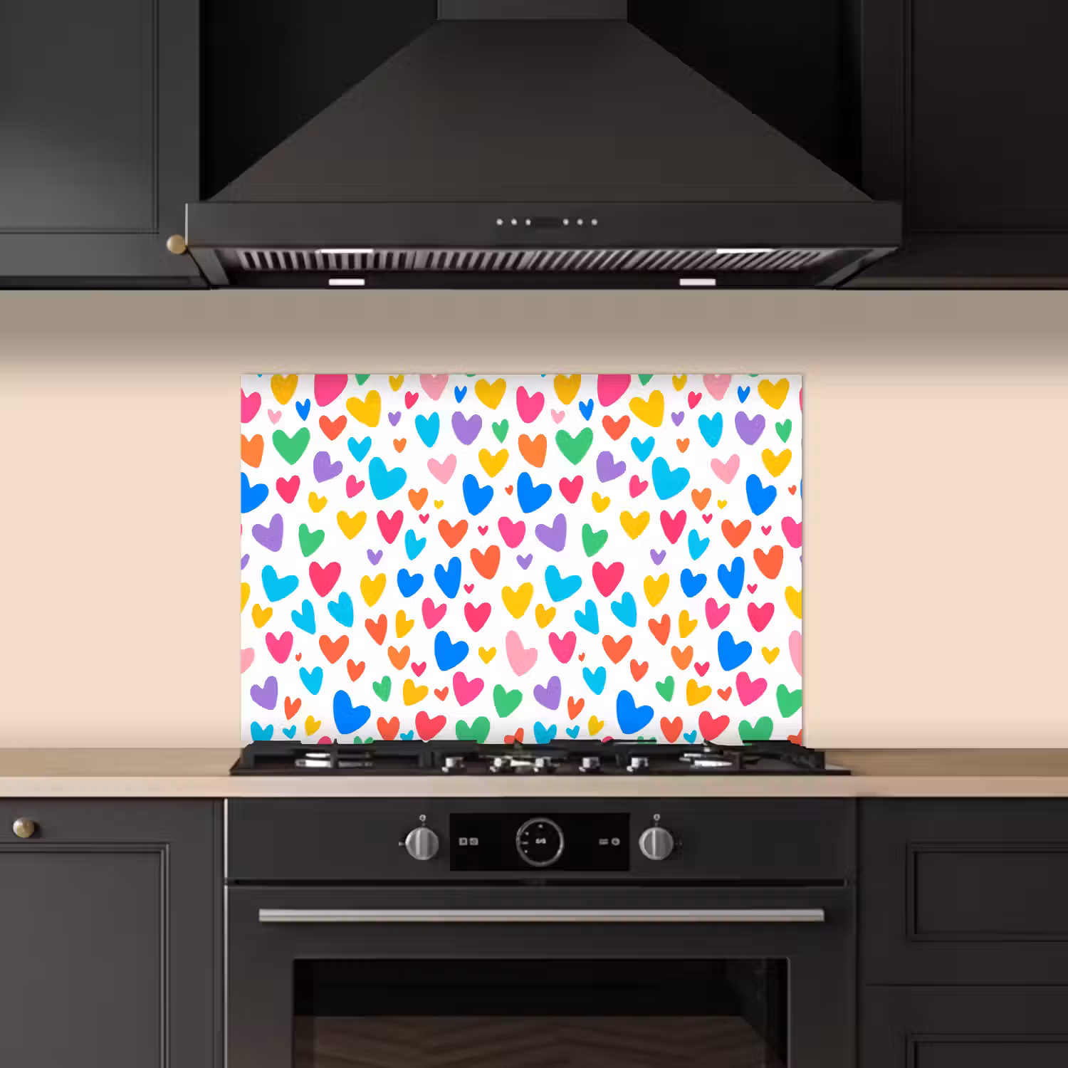 Hartjes - Kleurrijk - Patroon - Levendig keuken achterwand spatscherm klein -sfeer1