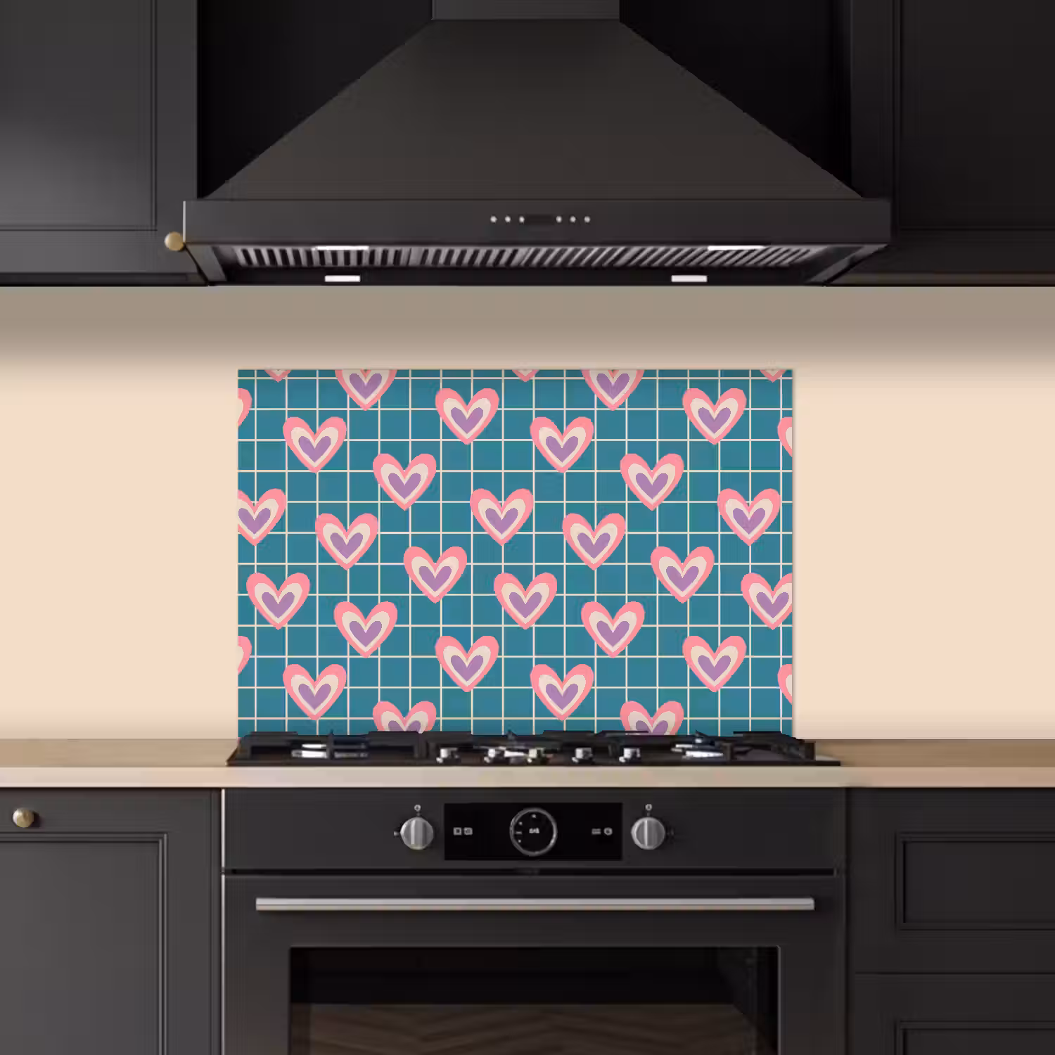 Hartjes - Raster - Patroon - Blauw keuken achterwand spatscherm klein 900 -sfeer1