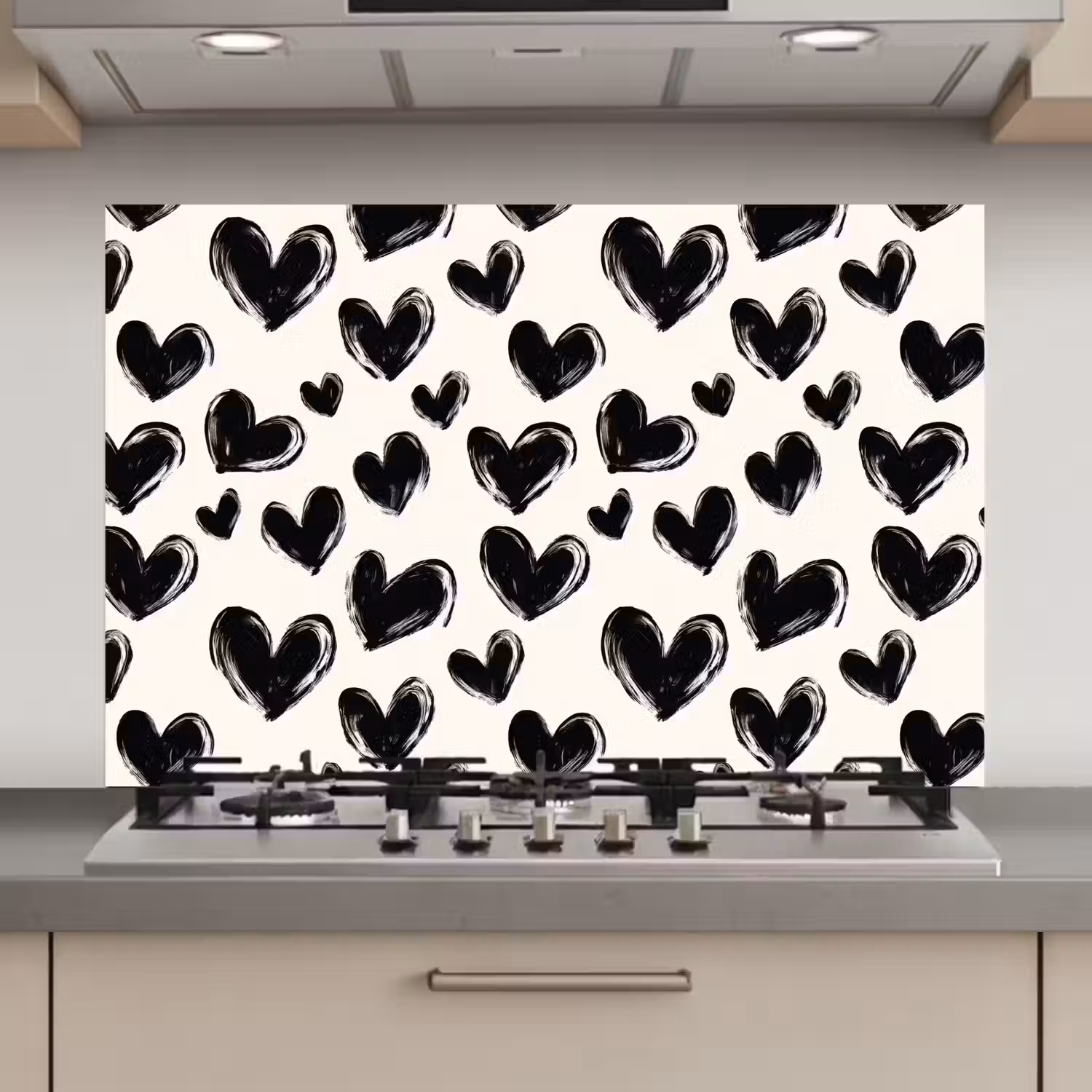 Hartjes - Patroon - Zwart keuken achterwand spatscherm klein 900 -3d_website