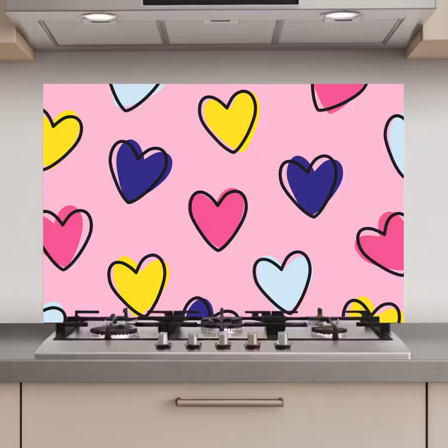 Hartjes - Valentijn - Patroon - Kleurrijk keuken achterwand spatscherm klein -3d_website