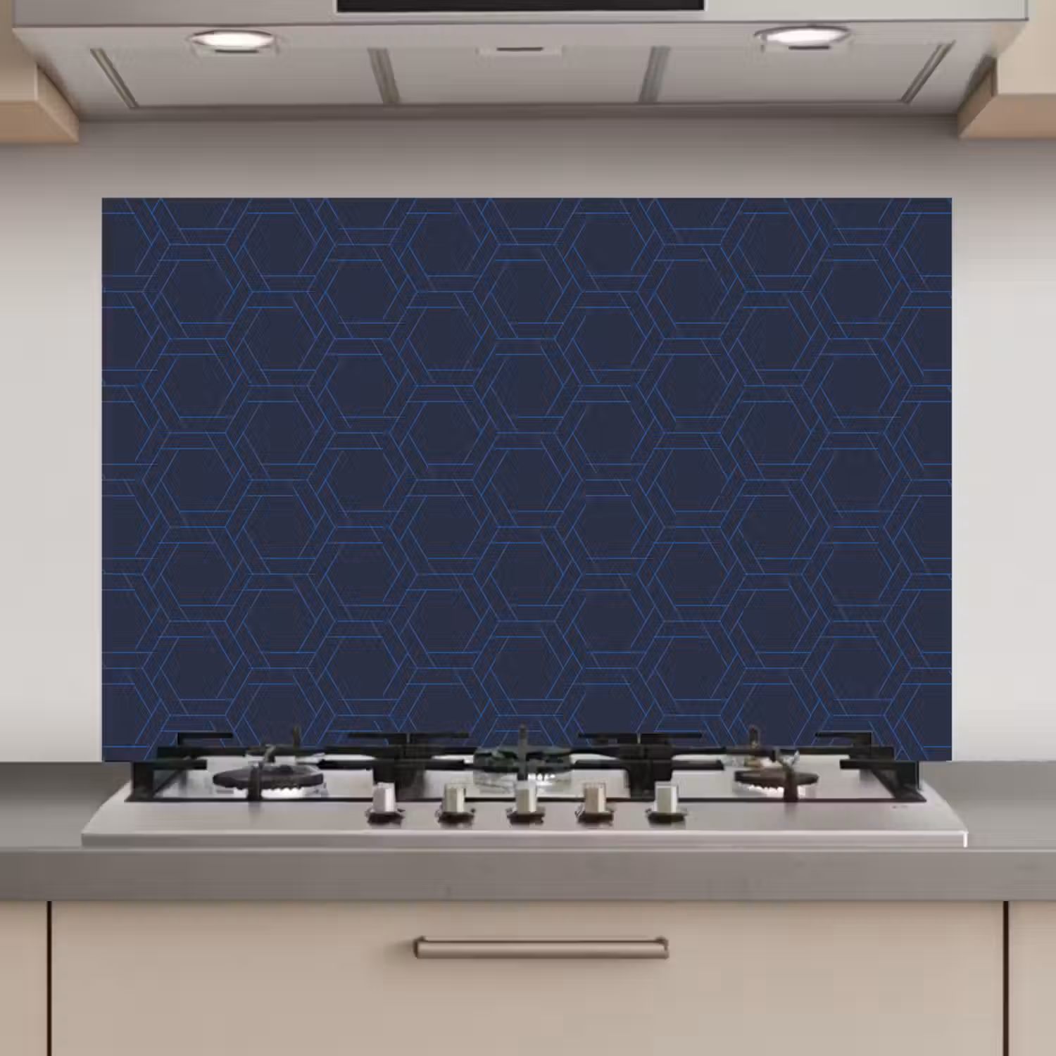 Hexagon - Patroon - Blauw keuken achterwand spatscherm klein 900 -3d_website