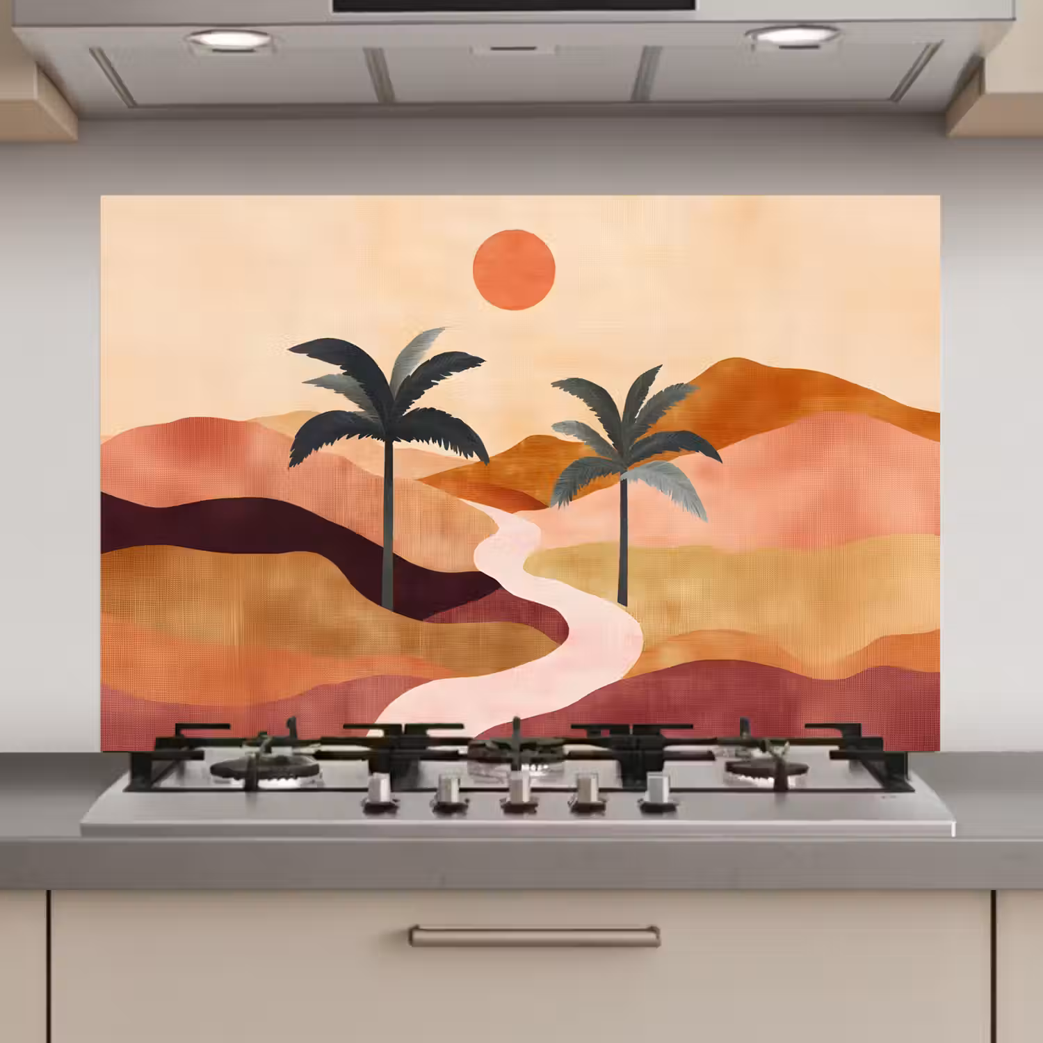 Heuvels - Palmbomen - Abstract keuken achterwand spatscherm klein -3d_website