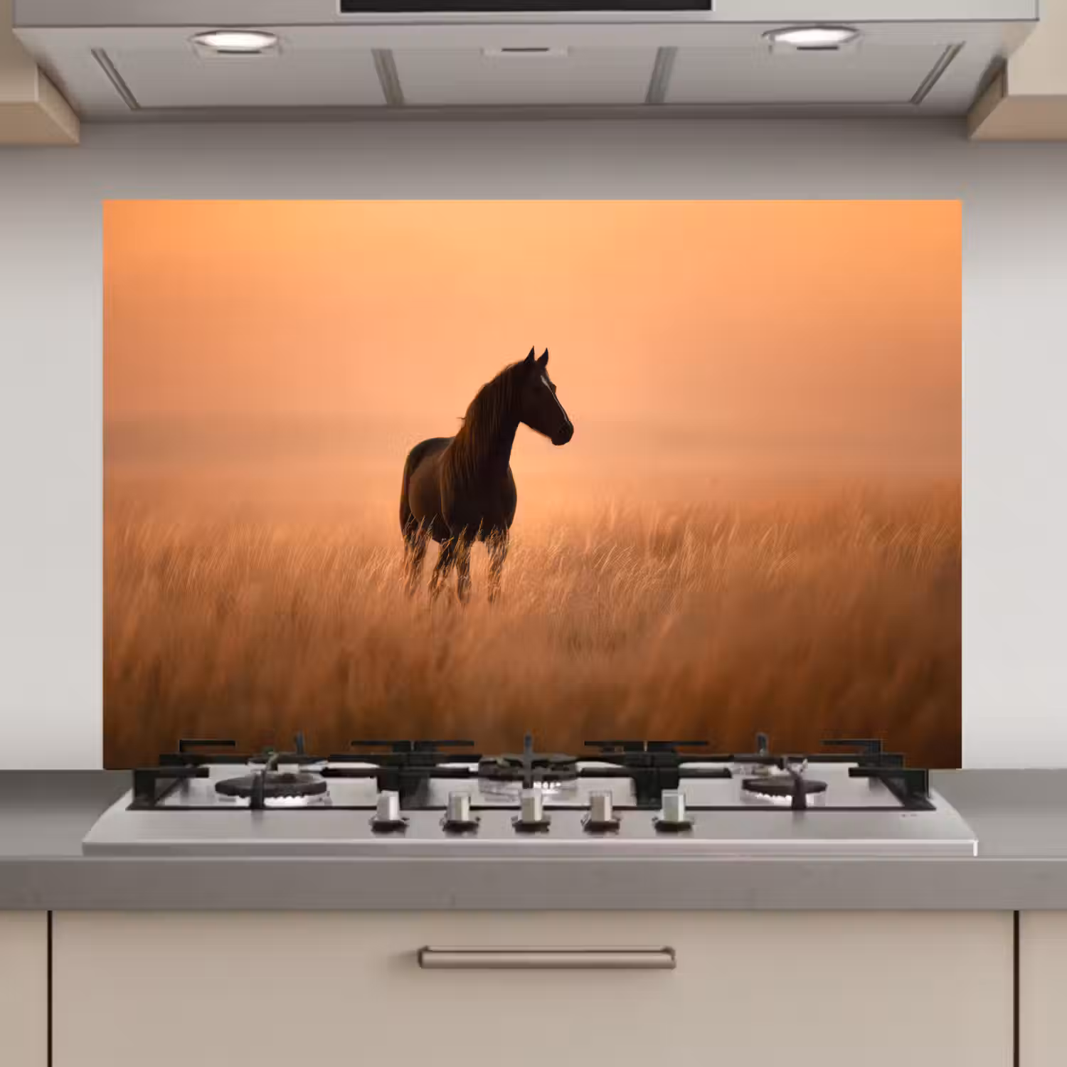 Paard - Grasveld - Zonsondergang keuken achterwand spatscherm klein -3d_website