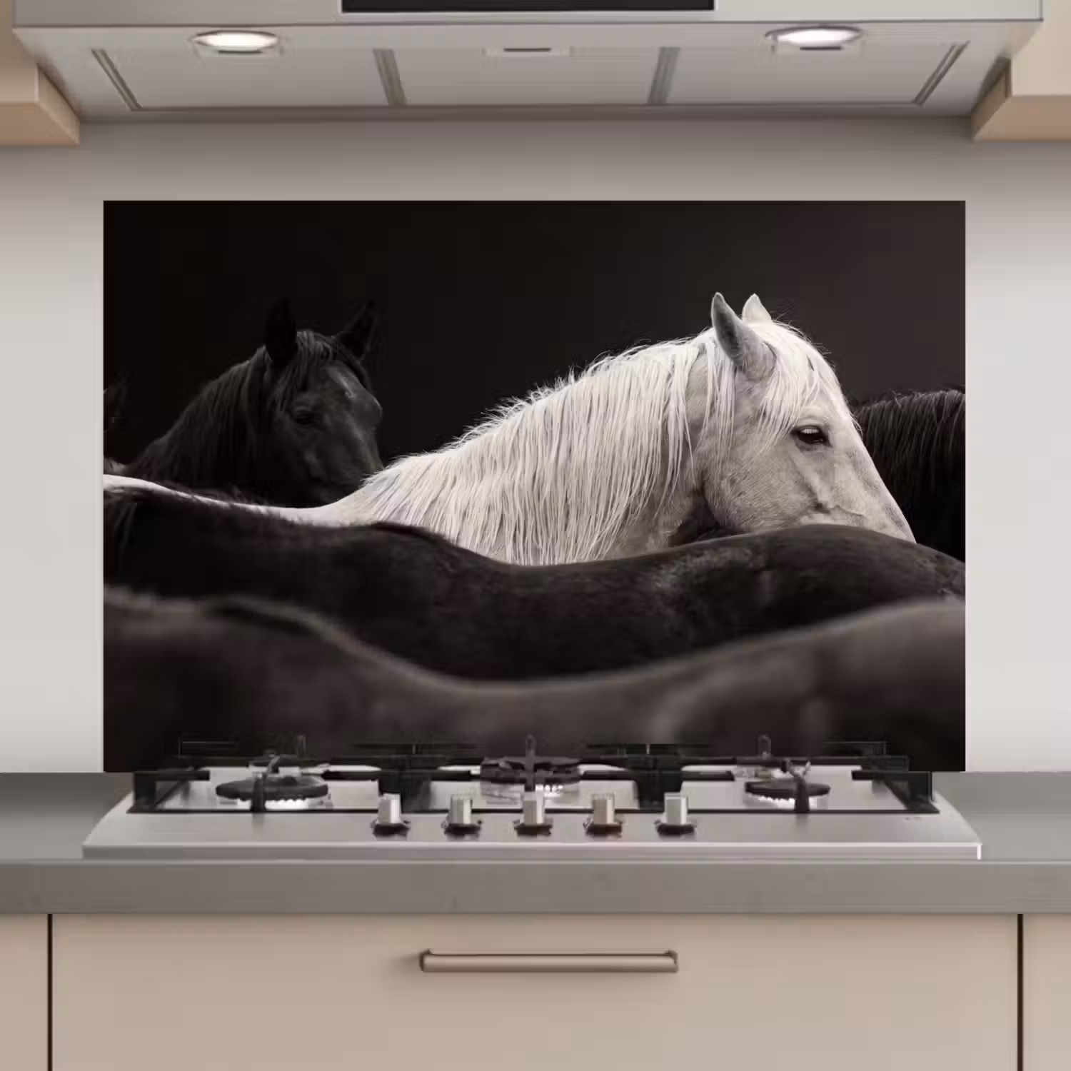 Paarden - Zwart - Wit - Kudde keuken achterwand spatscherm klein -3d_website