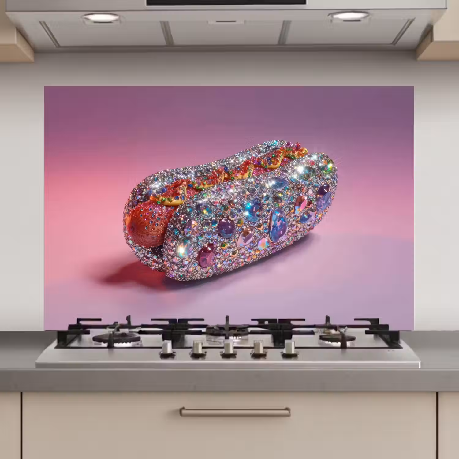 Hotdog - Steentjes - Glitters - Paars keuken achterwand spatscherm klein -3d_website