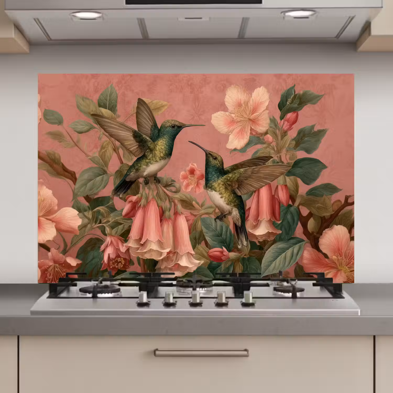 Kolibries - Bloemen - Groen - Roze keuken achterwand spatscherm klein -3d_website