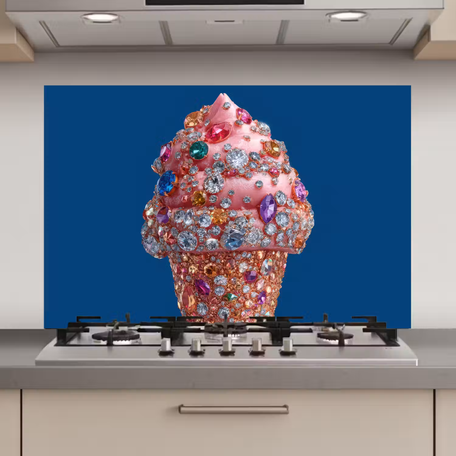 Ijsje - Hoorntje - Steentjes - Blauw keuken achterwand spatscherm klein -3d_website
