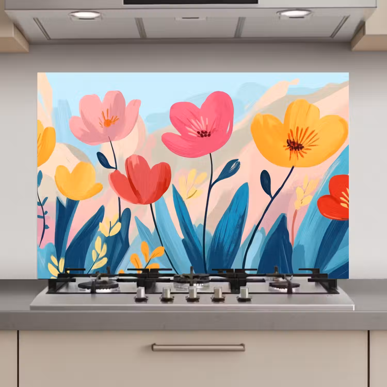Illustratie - Bloemen - Kleurrijk keuken achterwand spatscherm klein -3d_website