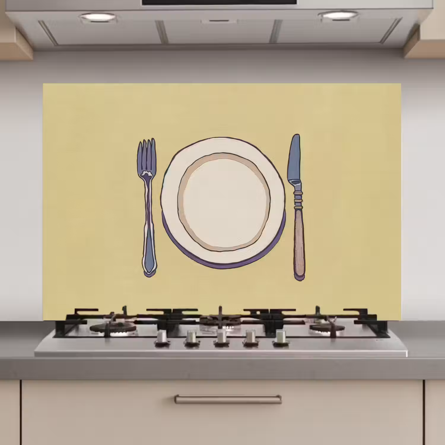 Illustratie - Bord - Bestek - Beige keuken achterwand spatscherm klein -3d_website