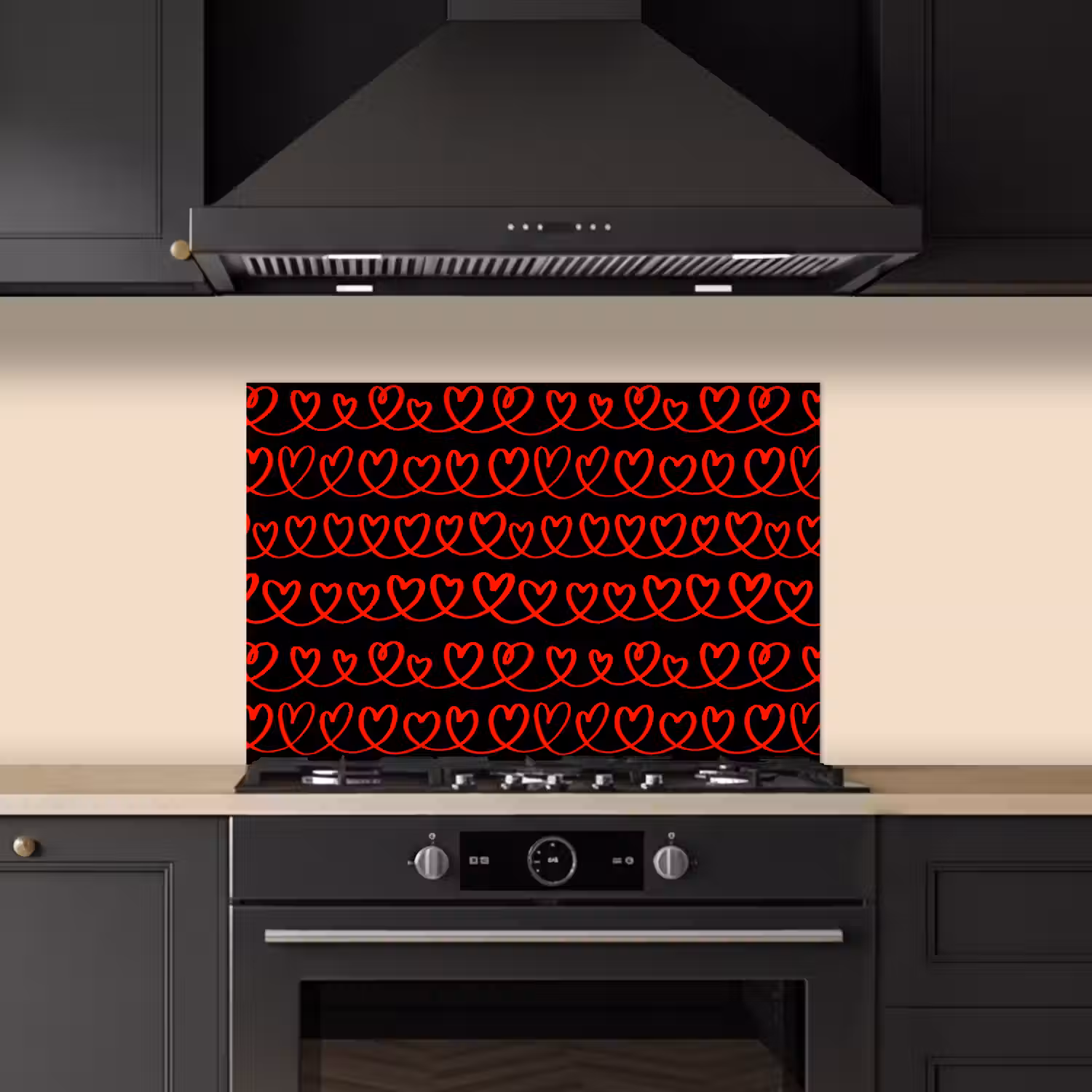 Verweven - Harten - Zwart - Rood keuken achterwand spatscherm klein 900 -sfeer1