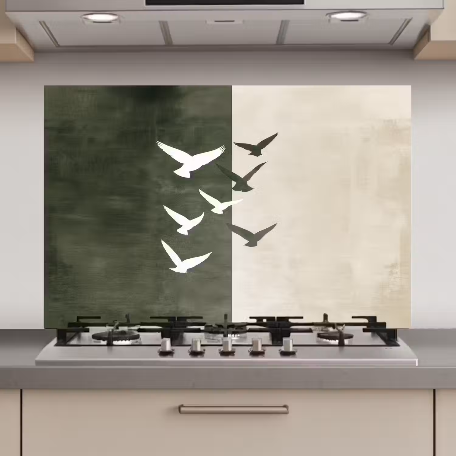 Japandi - Vogel - Groen keuken achterwand spatscherm klein -3d_website