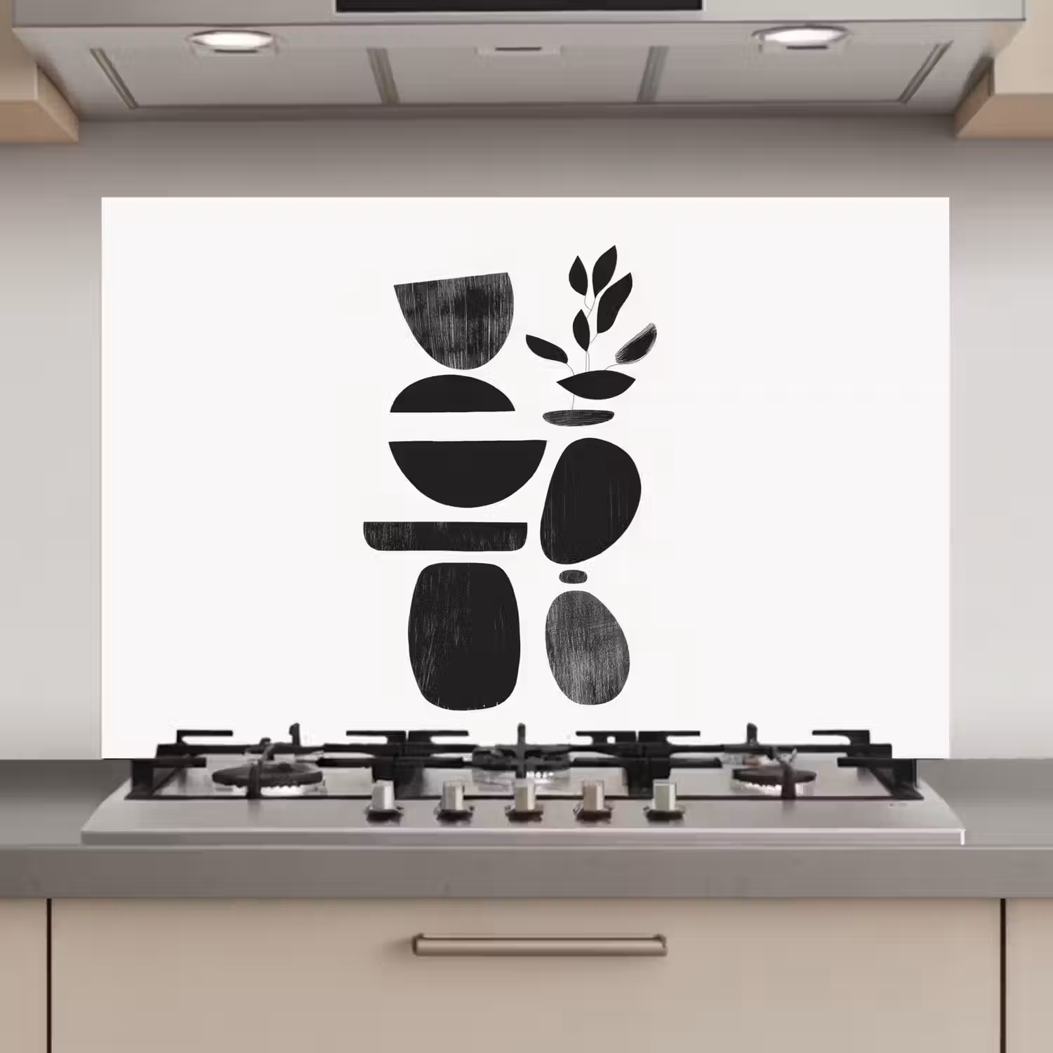 Japandi - Zwart - Abstract keuken achterwand spatscherm klein -3d_website