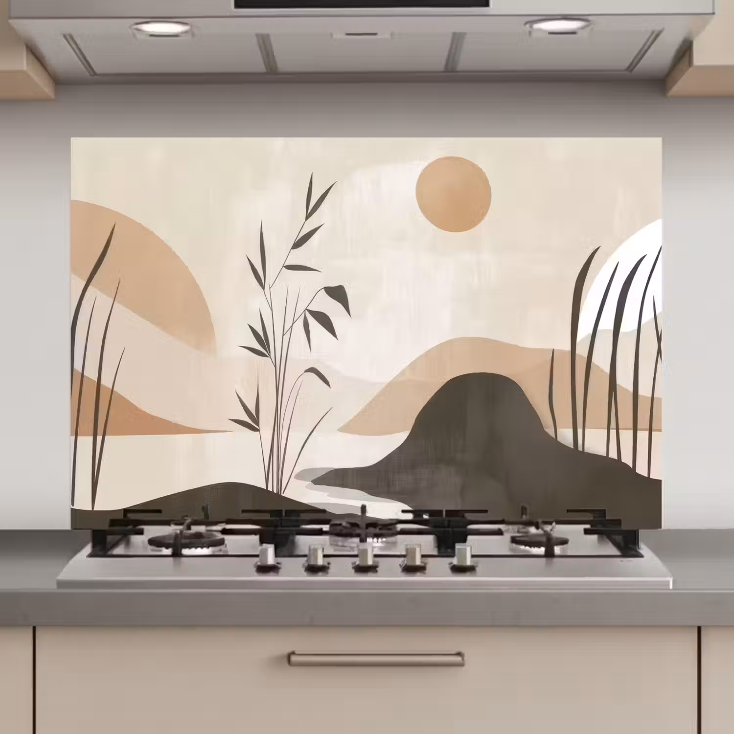 Japandi - Landschap - Beige keuken achterwand spatscherm klein -3d_website