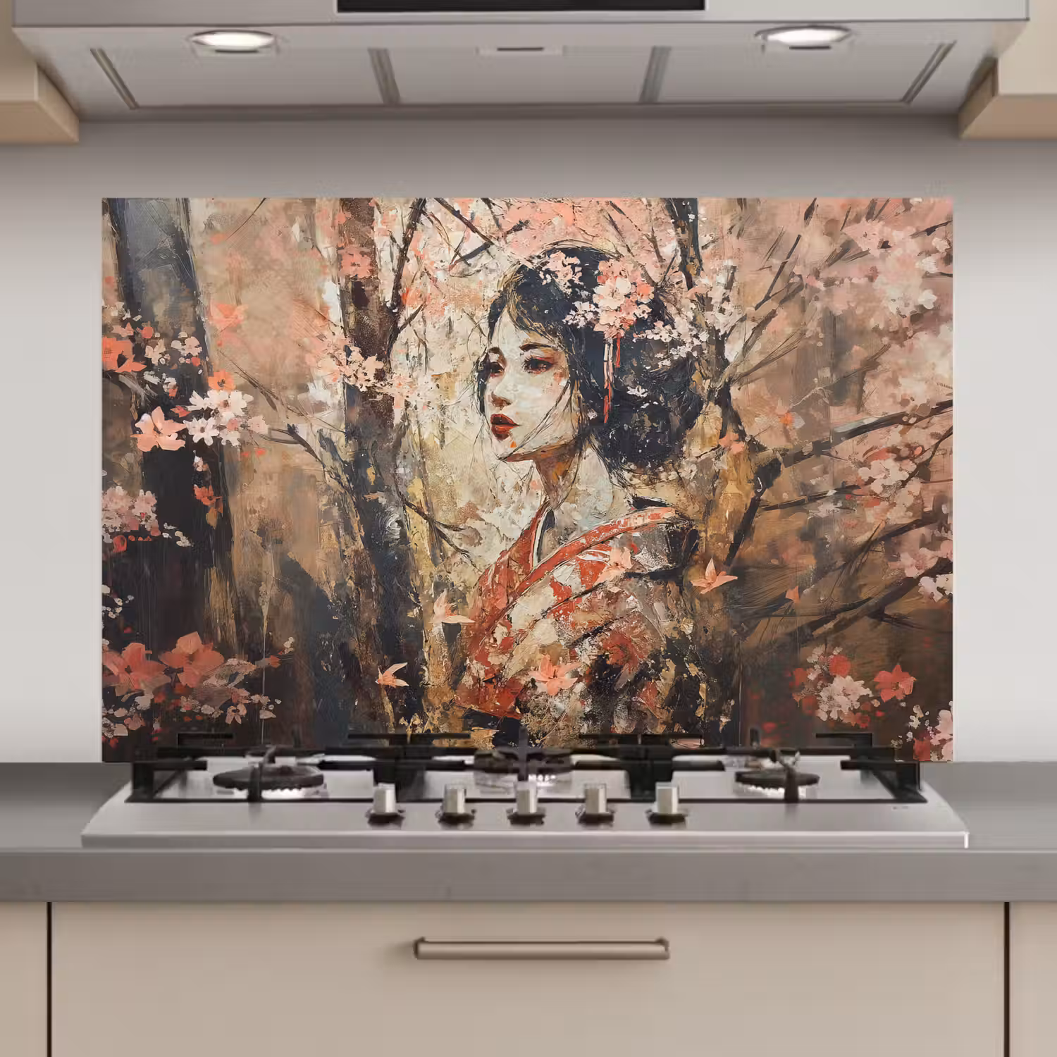 Kimono - Vrouw - kersenbomen keuken achterwand spatscherm klein -3d_website