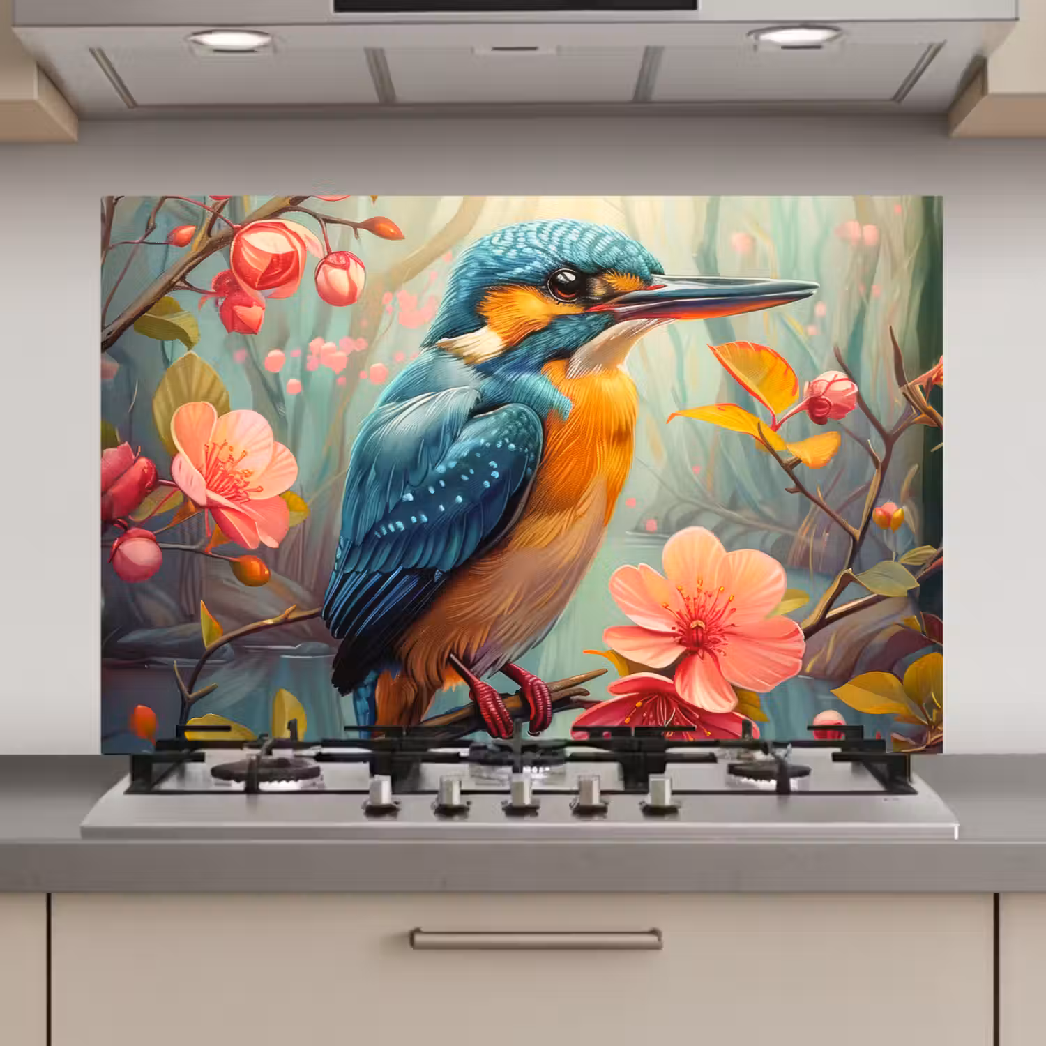 IJsvogel - Bloesem - Natuur - Vogels - Bloemen keuken achterwand spatscherm klein -3d_website